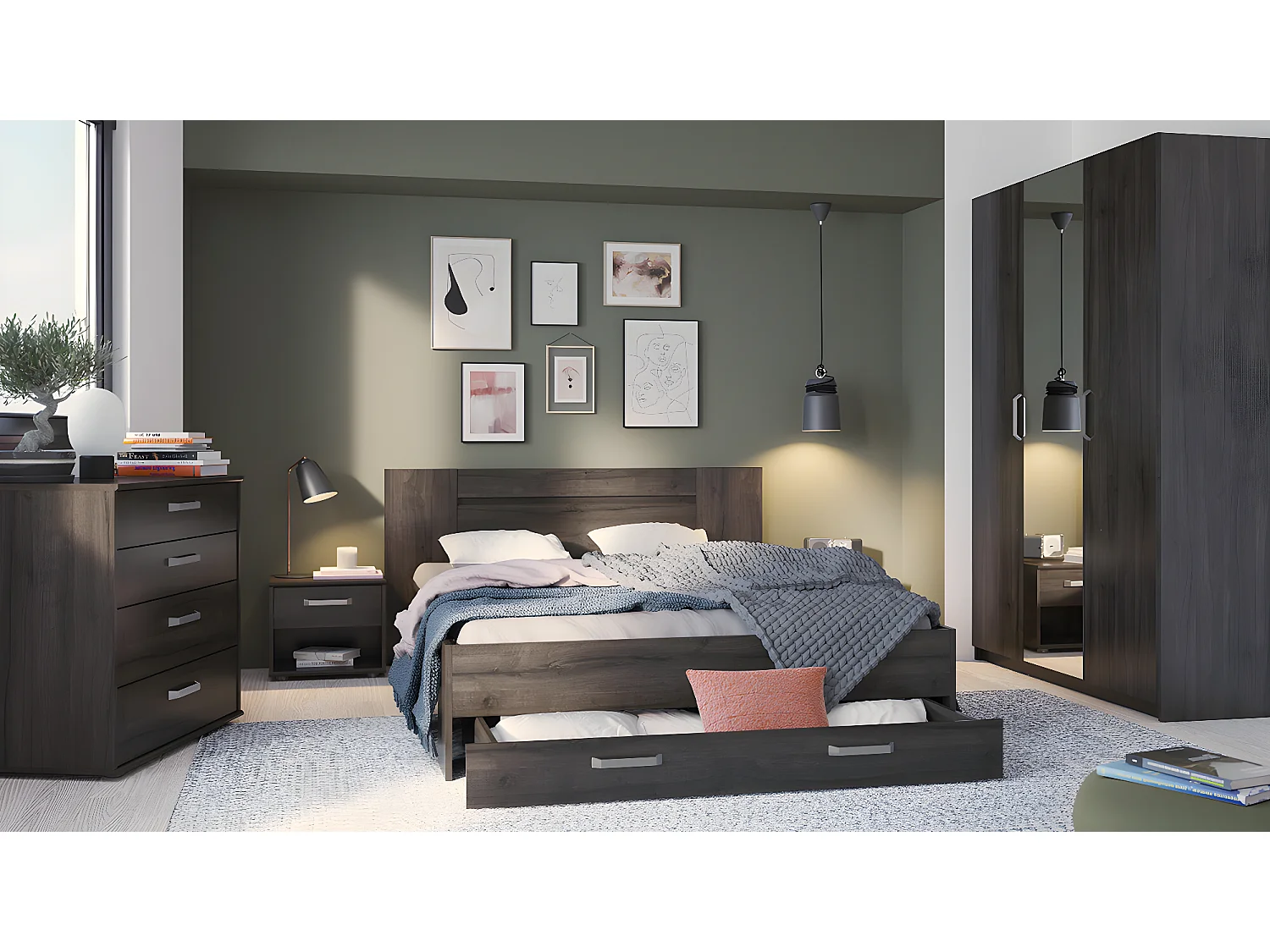 Armoire placard meuble de rangement coloris chêne Waterford - Longueur 133.5 x Hauteur 191.5 x Profondeur 51.4 cm