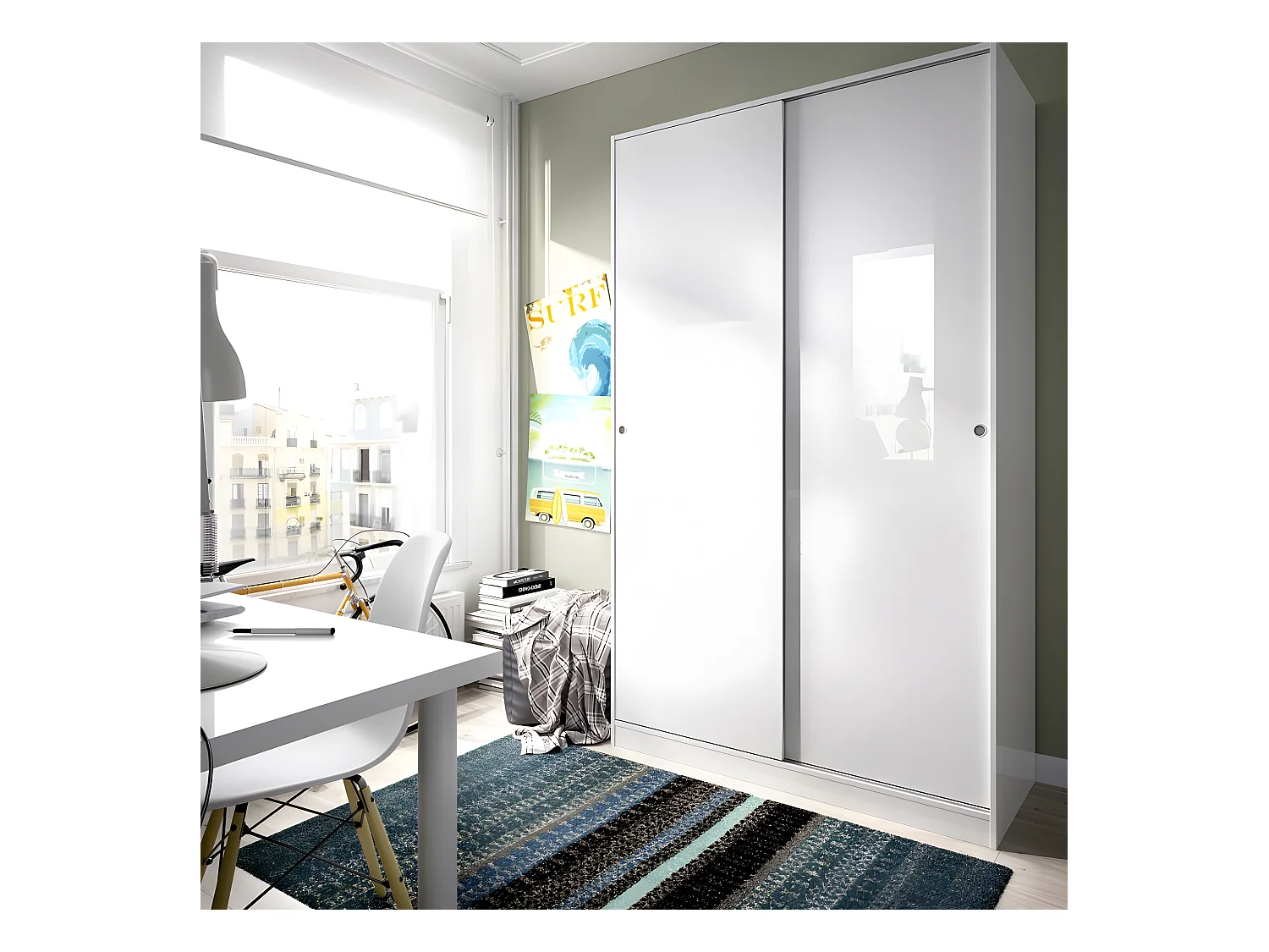 Armoire à portes coulissantes coloris blanc brillant - Longueur 120 x Profondeur 50 x Hauteur 204 cm