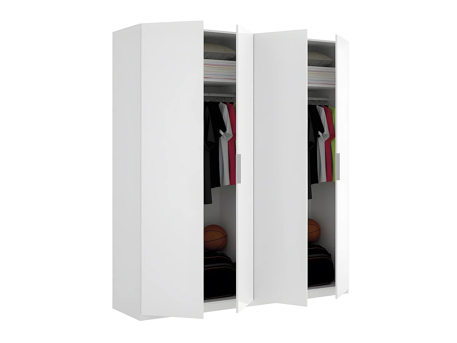 Armoire placard meuble de rangement coloris blanc brillant - Longueur 180 x Profondeur 52 x Hauteur 204 cm