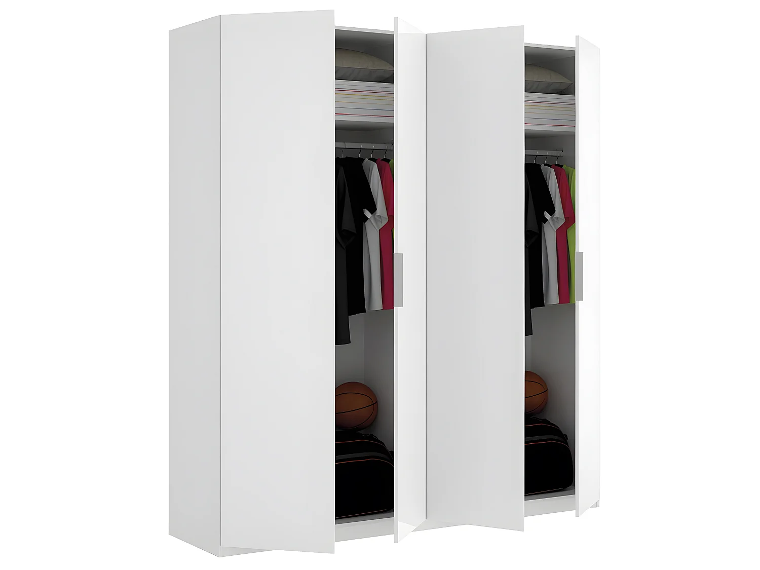 Armoire placard meuble de rangement coloris blanc brillant - Longueur 180 x Profondeur 52 x Hauteur 204 cm