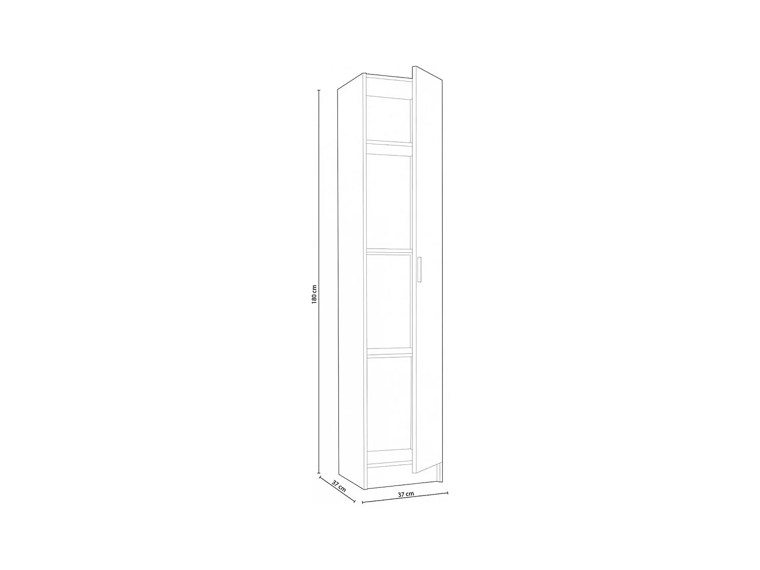 Armoire avec 1 porte et 4 étagères, coloris blanche, Longueur 37 x Hauteur 180 x Profondeur 37