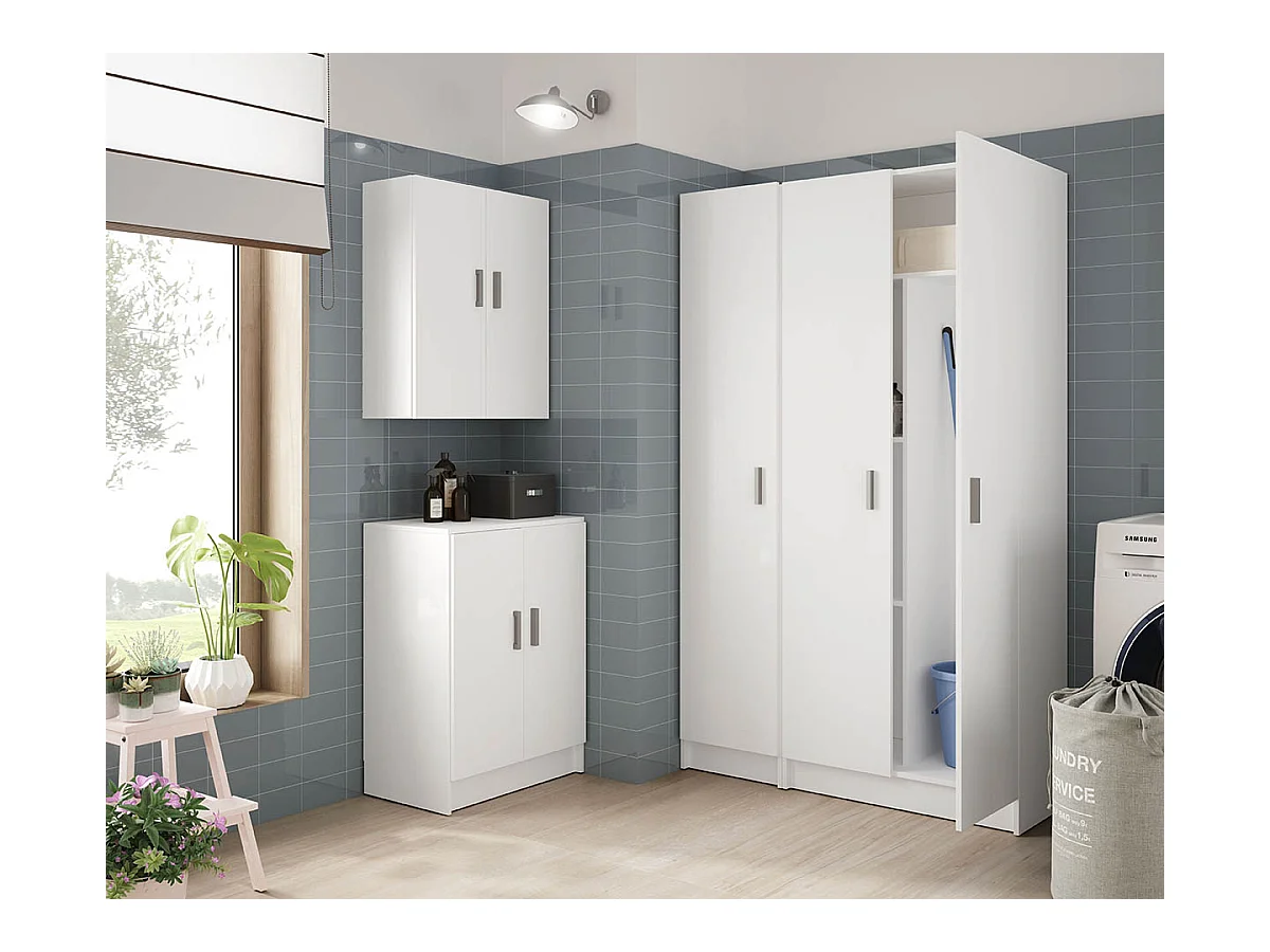 Armoire avec 1 porte et 4 étagères, coloris blanche, Longueur 37 x Hauteur 180 x Profondeur 37