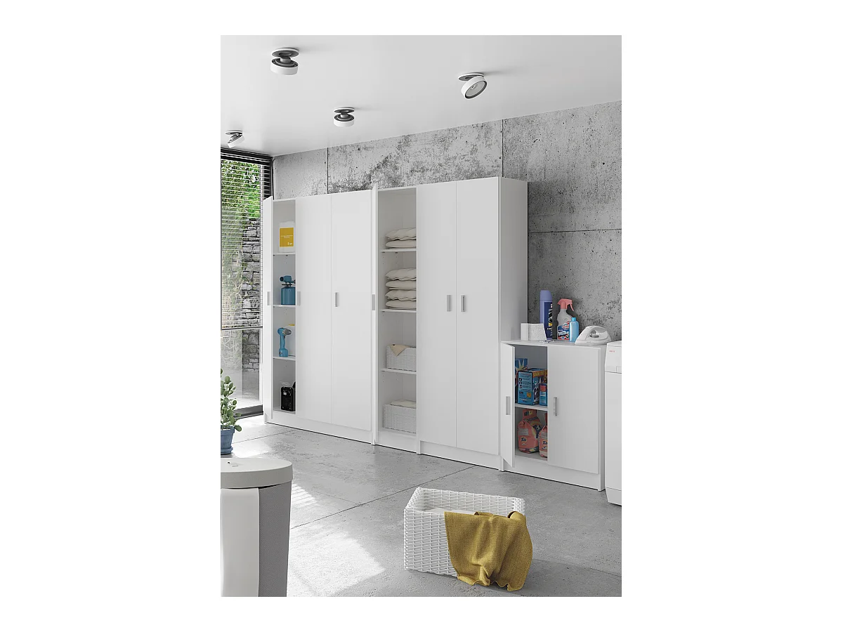 Armoire avec 1 porte et 4 étagères, coloris blanche, Longueur 37 x Hauteur 180 x Profondeur 37
