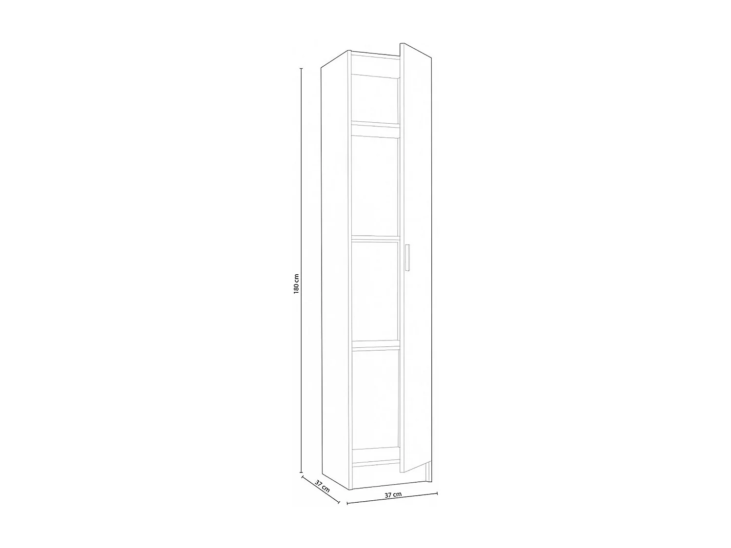Armoire avec 1 porte et 4 étagères, coloris blanche, Longueur 37 x Hauteur 180 x Profondeur 37