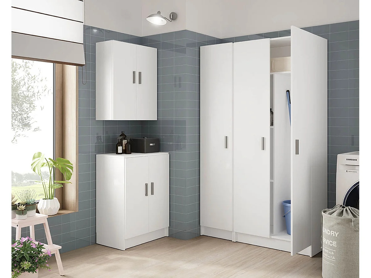 Armoire avec 1 porte et 4 étagères, coloris blanche, Longueur 37 x Hauteur 180 x Profondeur 37