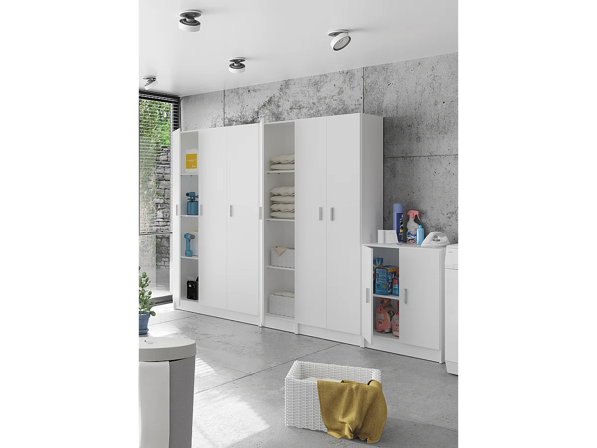 Armoire avec 1 porte et 4 étagères, coloris blanche, Longueur 37 x Hauteur 180 x Profondeur 37