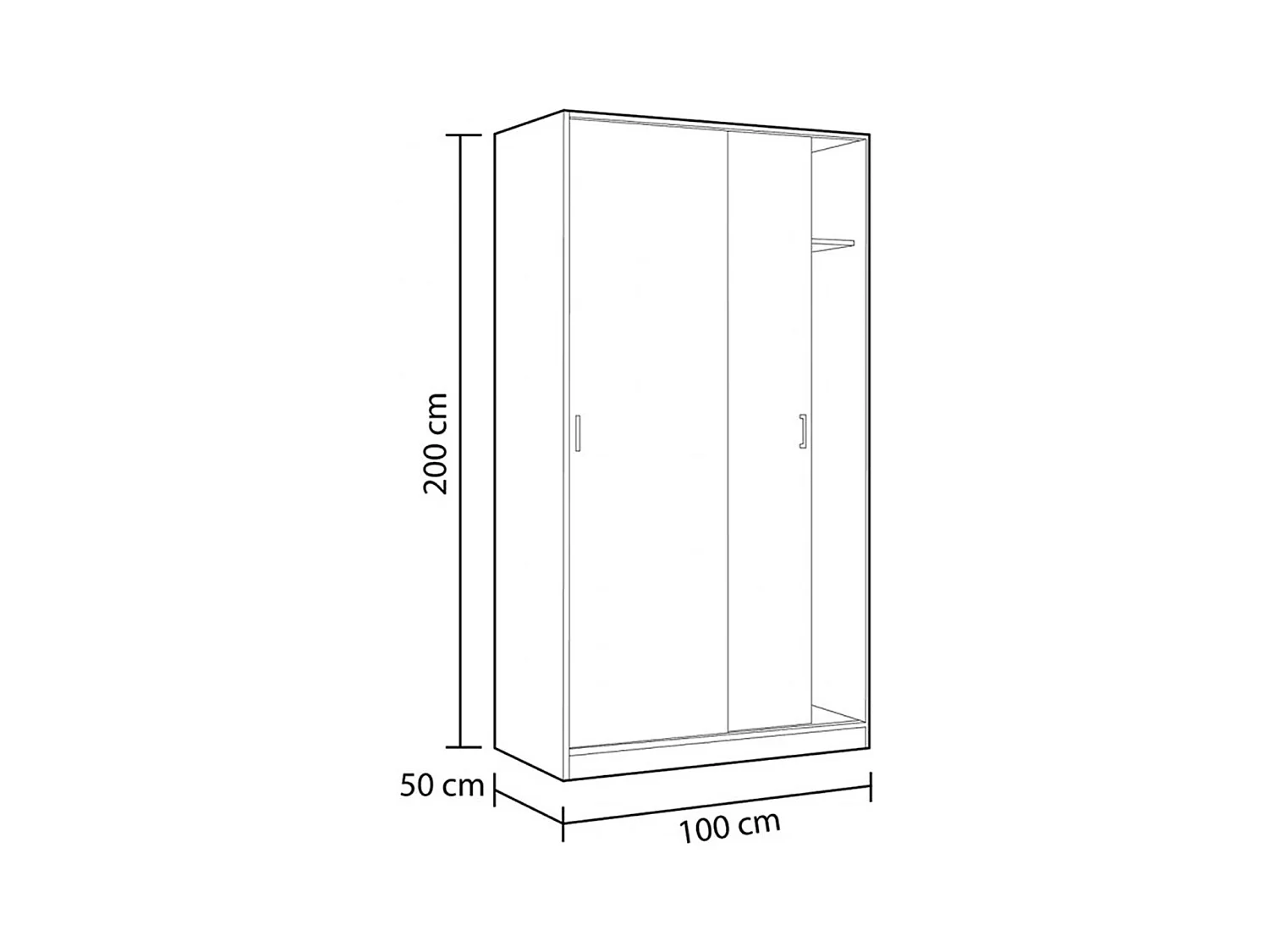 Armoire avec 2 Portes Coulissantes coloris Blanc - Dim : L 100 cm x H 200 x P 50 cm