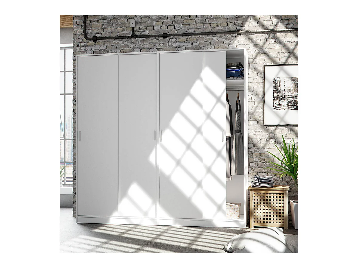 Armoire avec 2 Portes Coulissantes coloris Blanc - Dim : L 100 cm x H 200 x P 50 cm