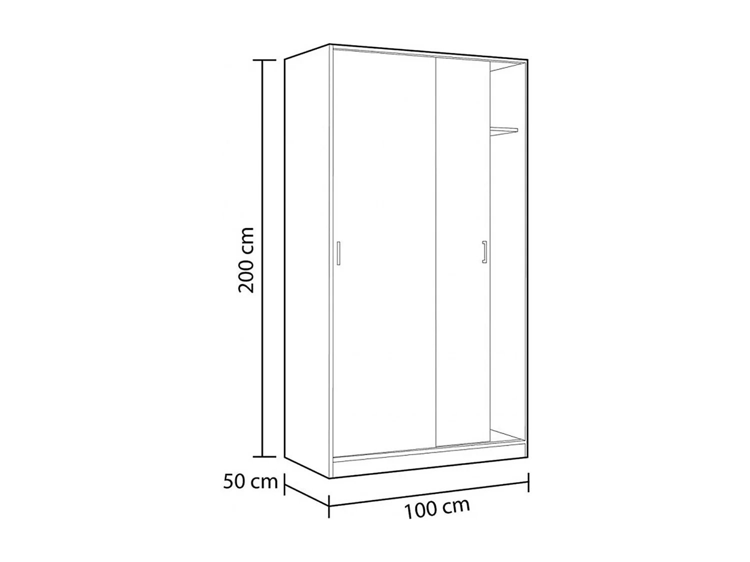 Armoire avec 2 Portes Coulissantes coloris Blanc - Dim : L 100 cm x H 200 x P 50 cm