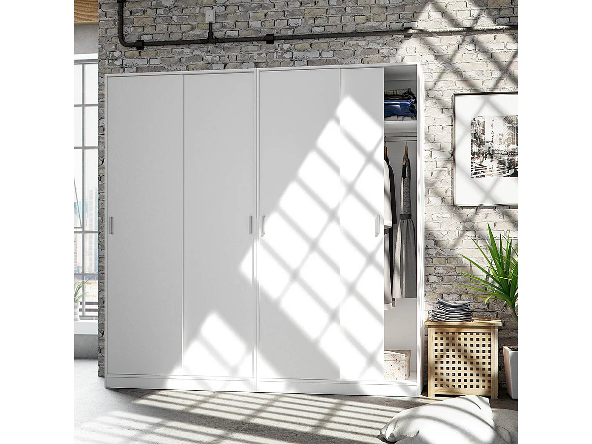 Armoire avec 2 Portes Coulissantes coloris Blanc - Dim : L 100 cm x H 200 x P 50 cm