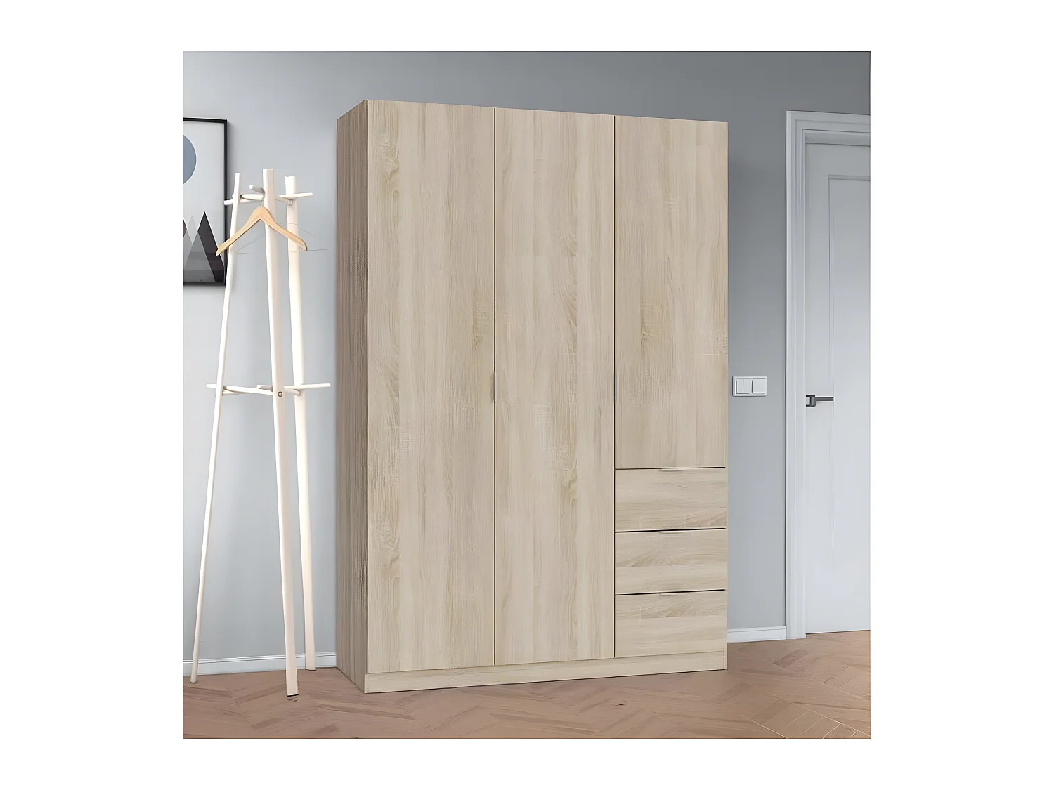 Armoire avec 3 portes coloris chêne canadien - 200 x 135 x 52 cm