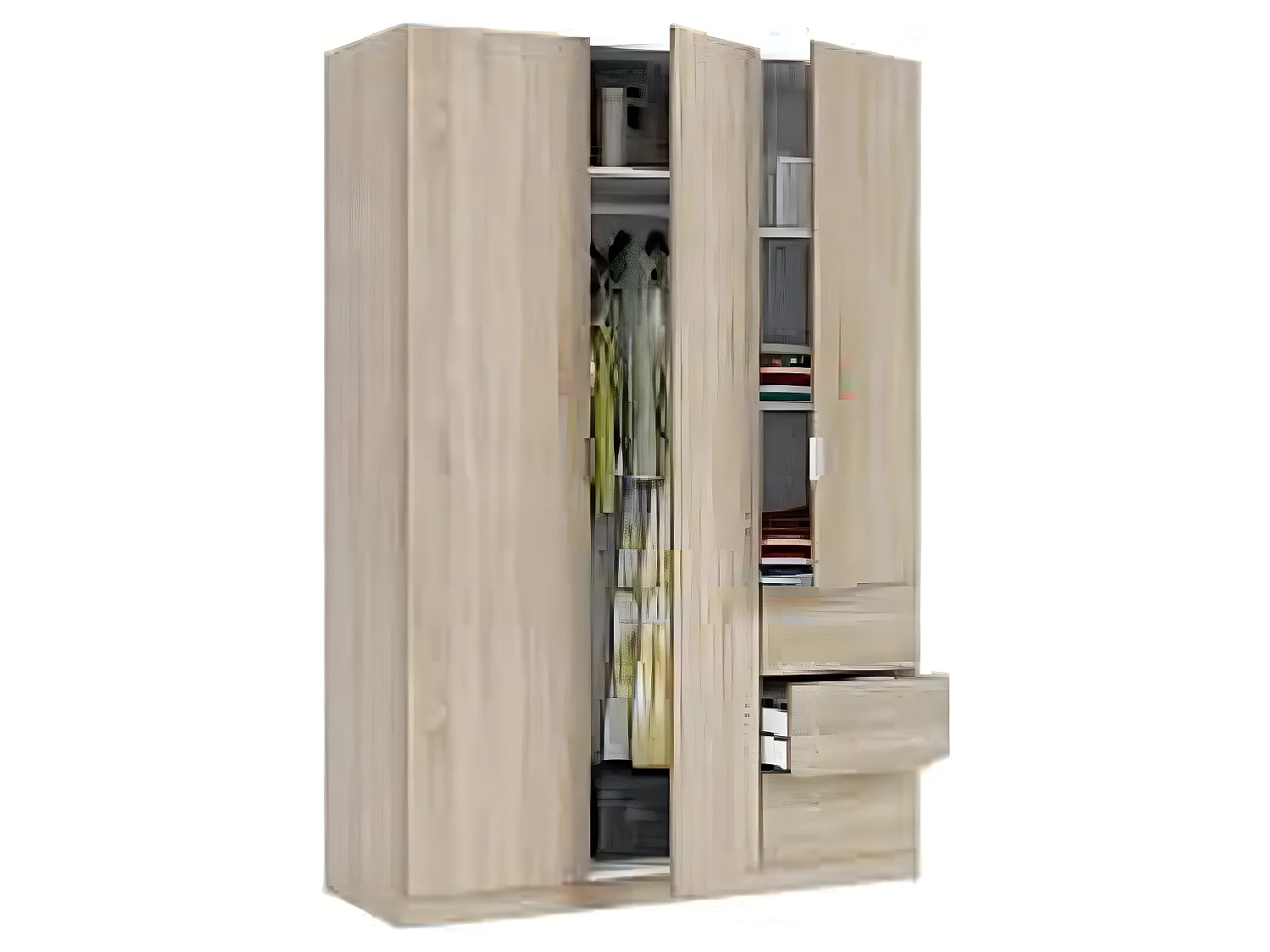 Armoire avec 3 portes coloris chêne canadien - 200 x 135 x 52 cm