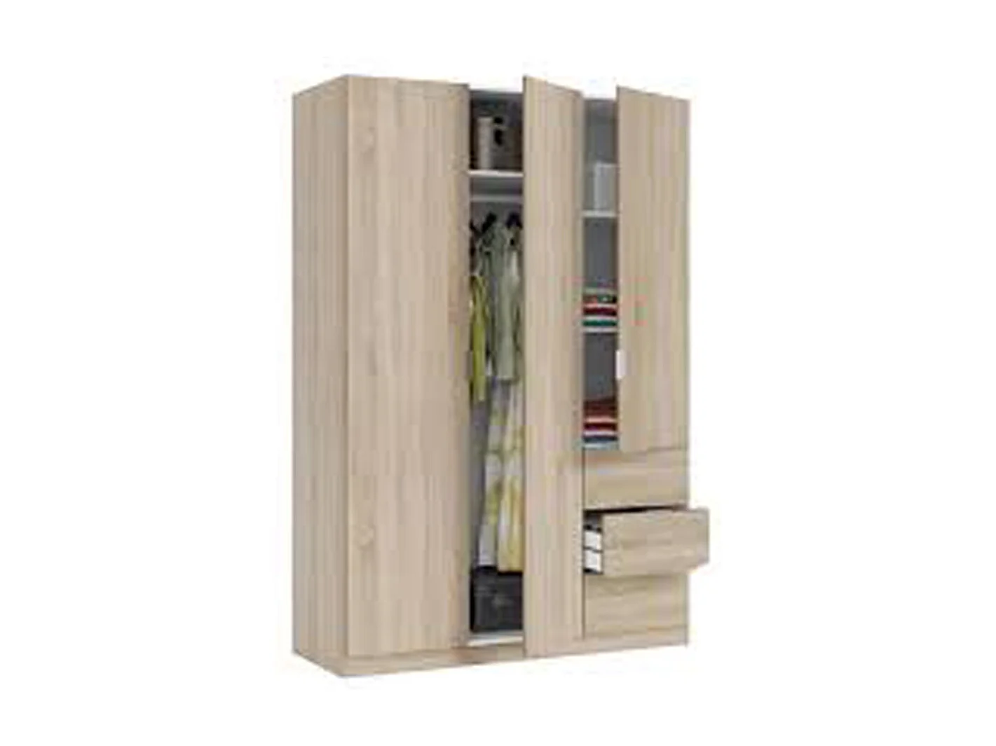 Armoire avec 3 portes coloris chêne canadien - 200 x 135 x 52 cm