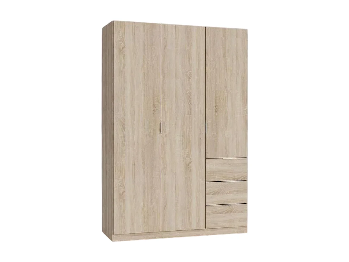 Armoire avec 3 portes coloris chêne canadien - 200 x 135 x 52 cm