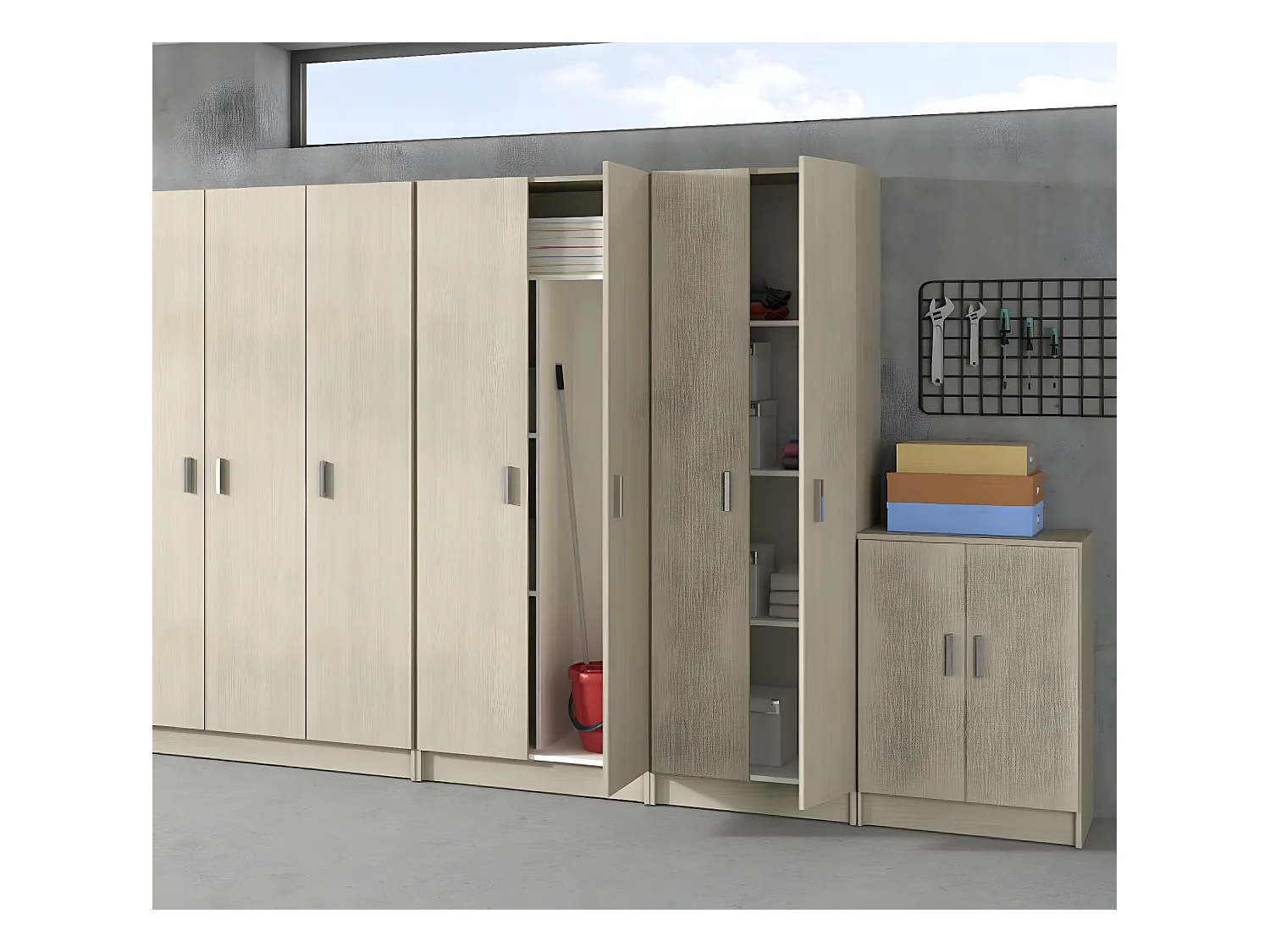 Armoire de rangement 2 portes en mélamine coloris chêne - Dim : H180 x L58.5 x P37 cm