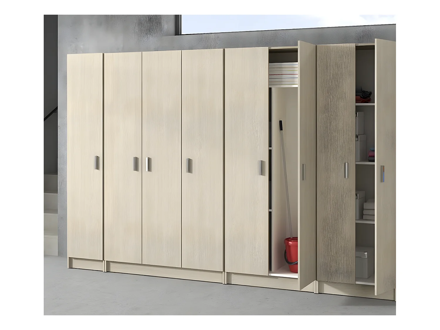 Armoire de rangement 2 portes en mélamine coloris chêne - Dim : H180 x L58.5 x P37 cm