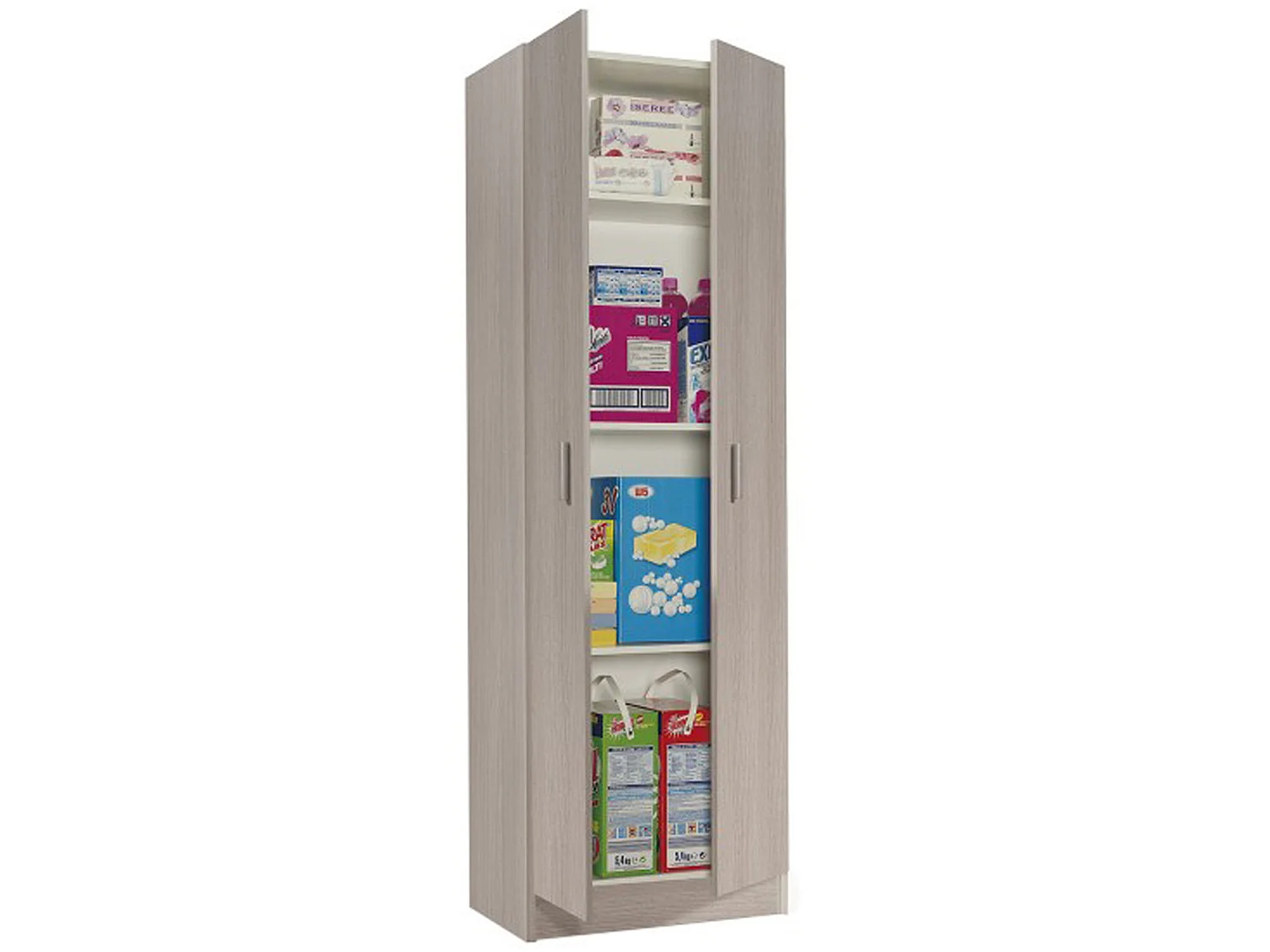 Armoire de rangement 2 portes en mélamine coloris chêne - Dim : H180 x L58.5 x P37 cm