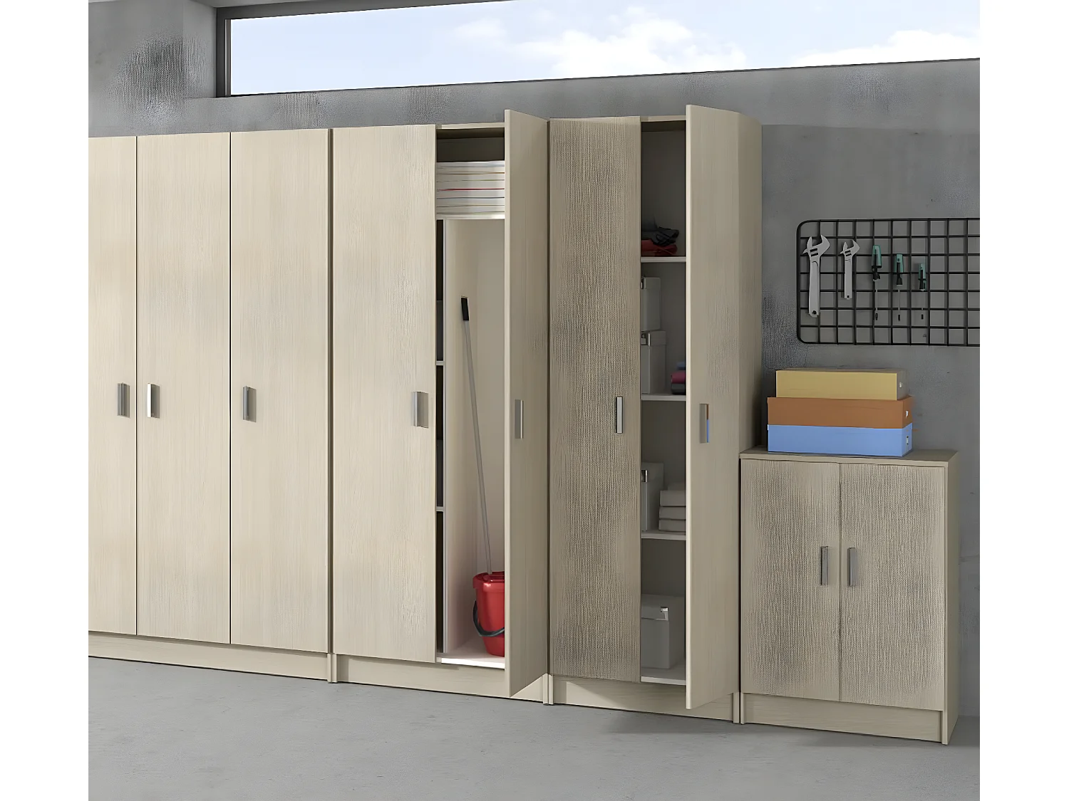 Armoire de rangement 2 portes en mélamine coloris chêne - Dim : H180 x L58.5 x P37 cm