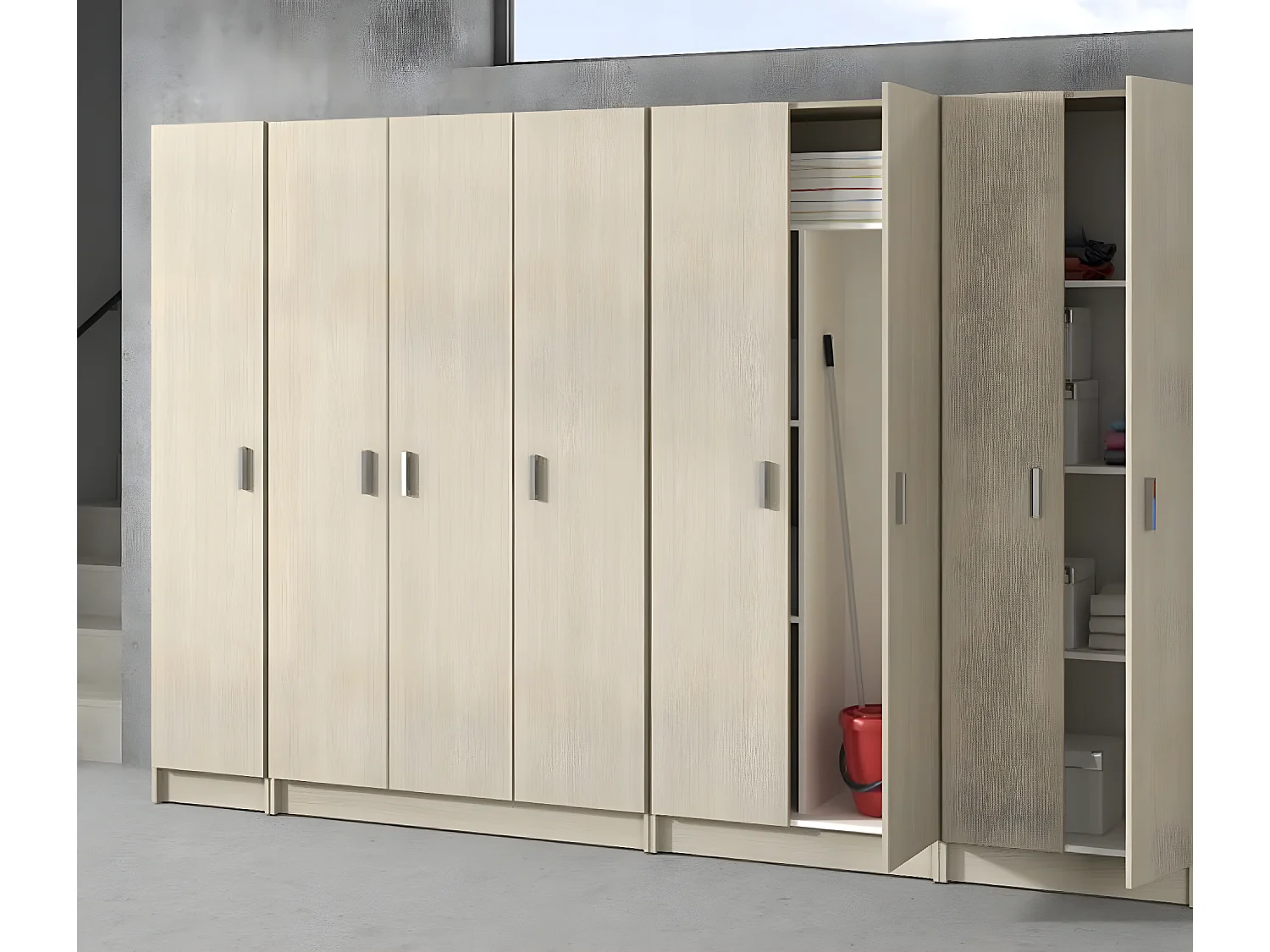 Armoire de rangement 2 portes en mélamine coloris chêne - Dim : H180 x L58.5 x P37 cm