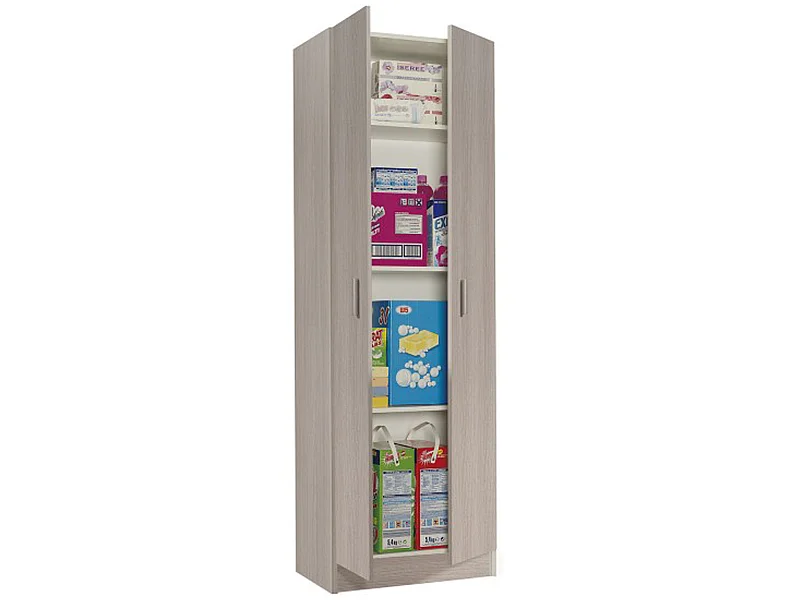 Armoire de rangement 2 portes en mélamine coloris chêne - Dim : H180 x L58.5 x P37 cm