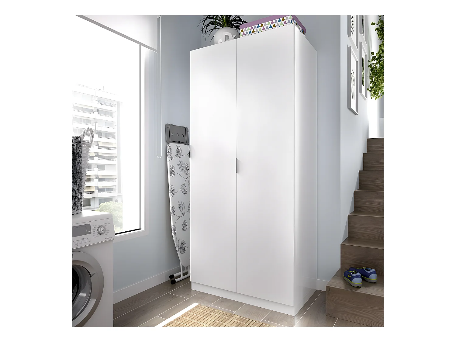 Armoire placard meuble de rangement coloris blanc - Longueur 81 x Hauteur 184 x Profondeur 52 cm