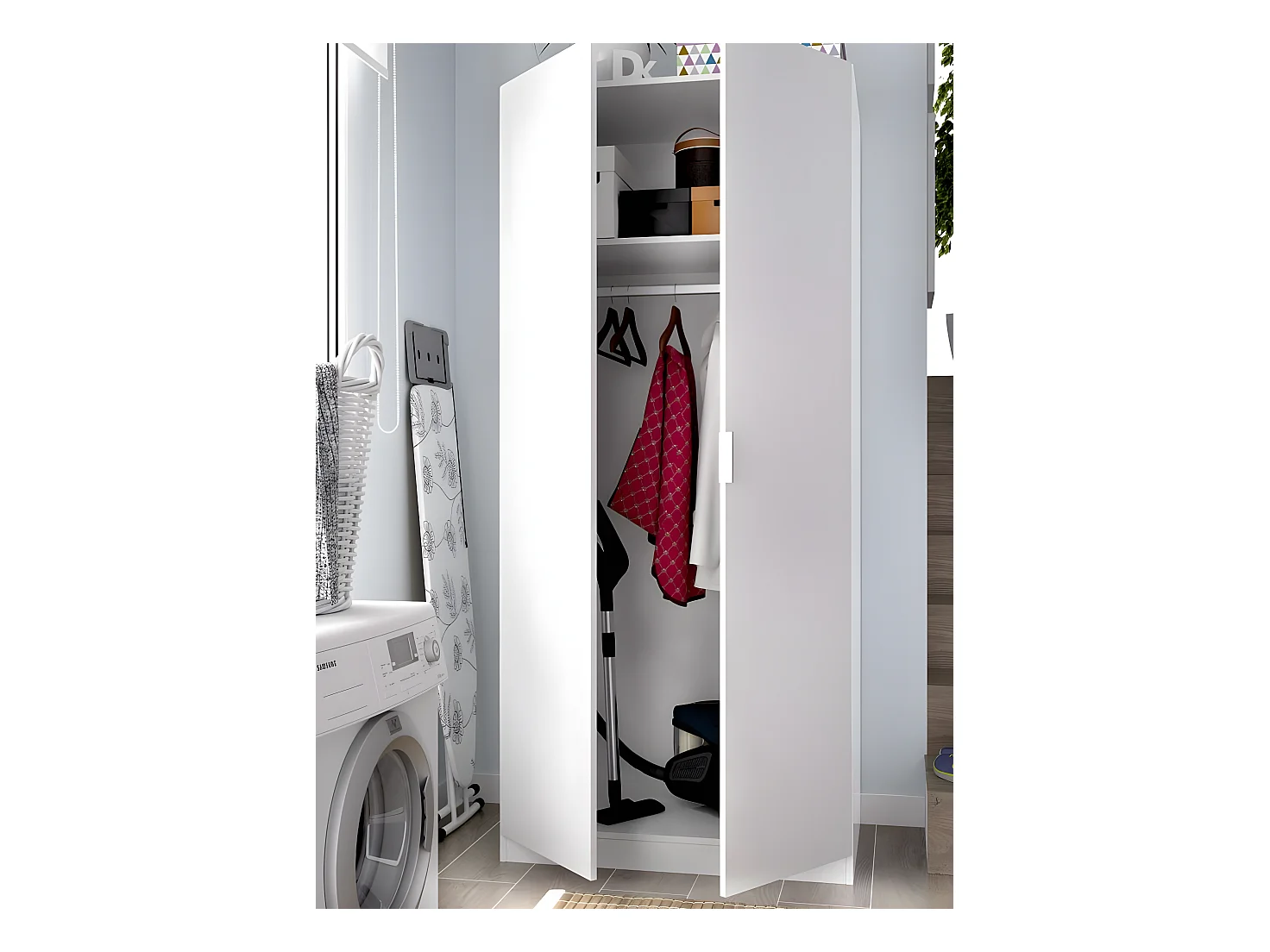 Armoire placard meuble de rangement coloris blanc - Longueur 81 x Hauteur 184 x Profondeur 52 cm