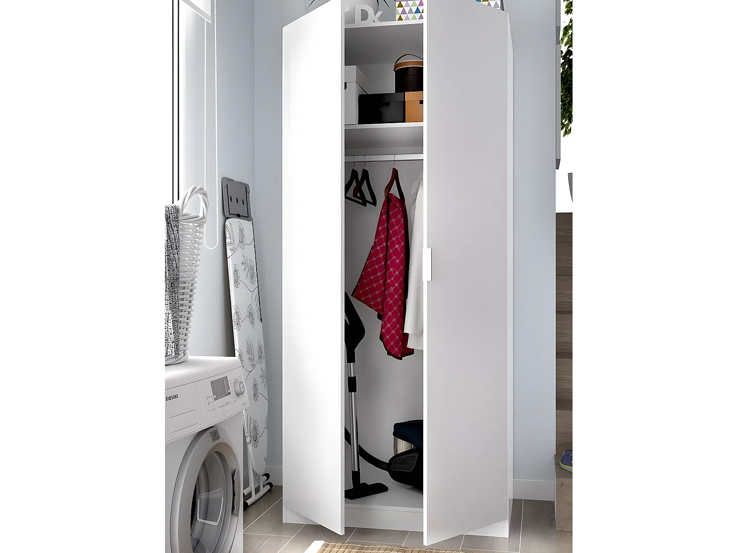 Armoire placard meuble de rangement coloris blanc - Longueur 81 x Hauteur 184 x Profondeur 52 cm