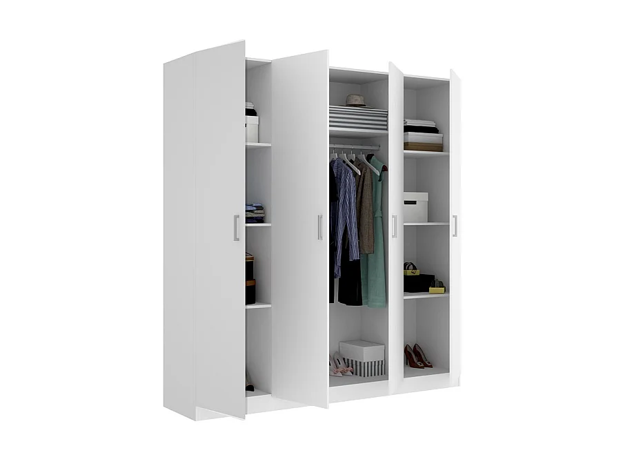 Armoire placard meuble de rangement coloris blanc - Longueur 200 x Profondeur 52 x Hauteur 215 cm