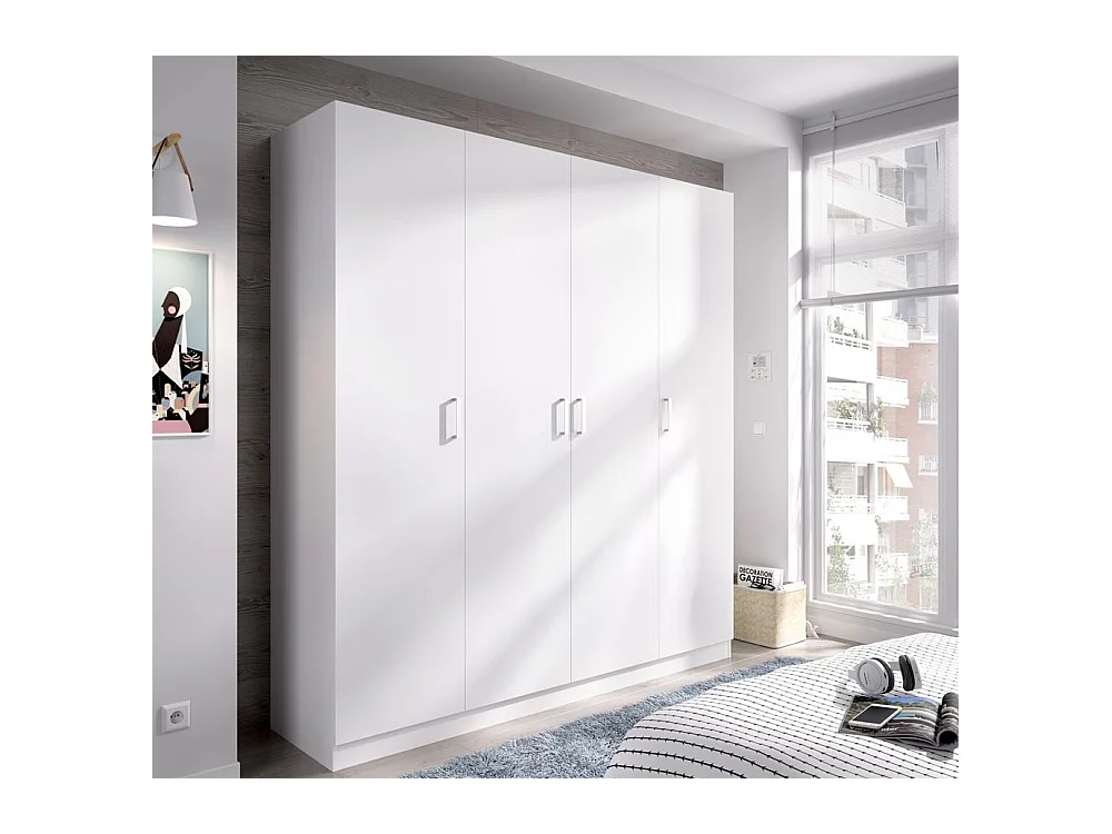 Armoire placard meuble de rangement coloris blanc - Longueur 200 x Profondeur 52 x Hauteur 215 cm