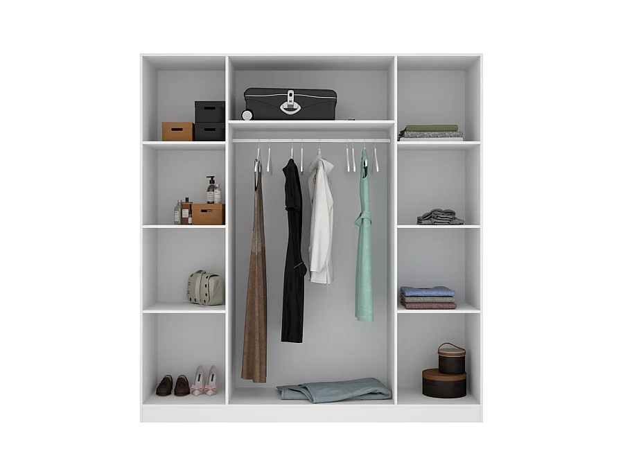 Armoire placard meuble de rangement coloris blanc - Longueur 200 x Profondeur 52 x Hauteur 215 cm