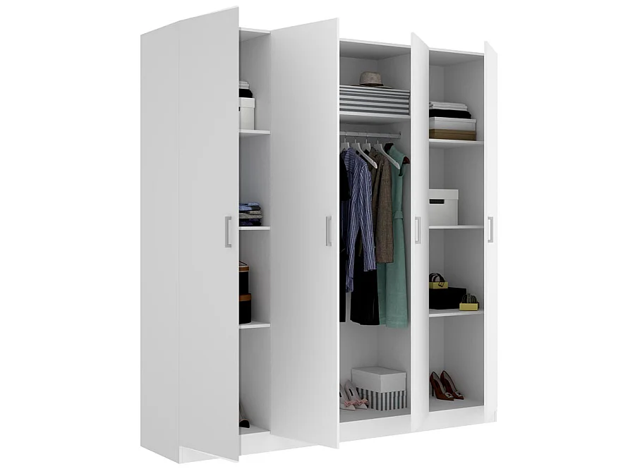 Armoire placard meuble de rangement coloris blanc - Longueur 200 x Profondeur 52 x Hauteur 215 cm