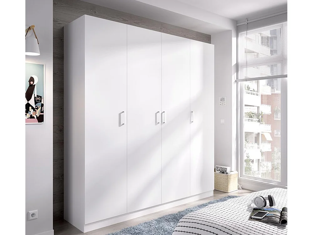 Armoire placard meuble de rangement coloris blanc - Longueur 200 x Profondeur 52 x Hauteur 215 cm