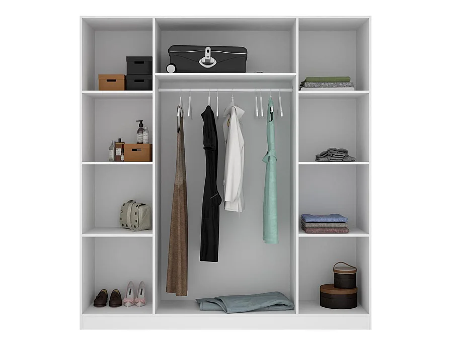 Armoire placard meuble de rangement coloris blanc - Longueur 200 x Profondeur 52 x Hauteur 215 cm