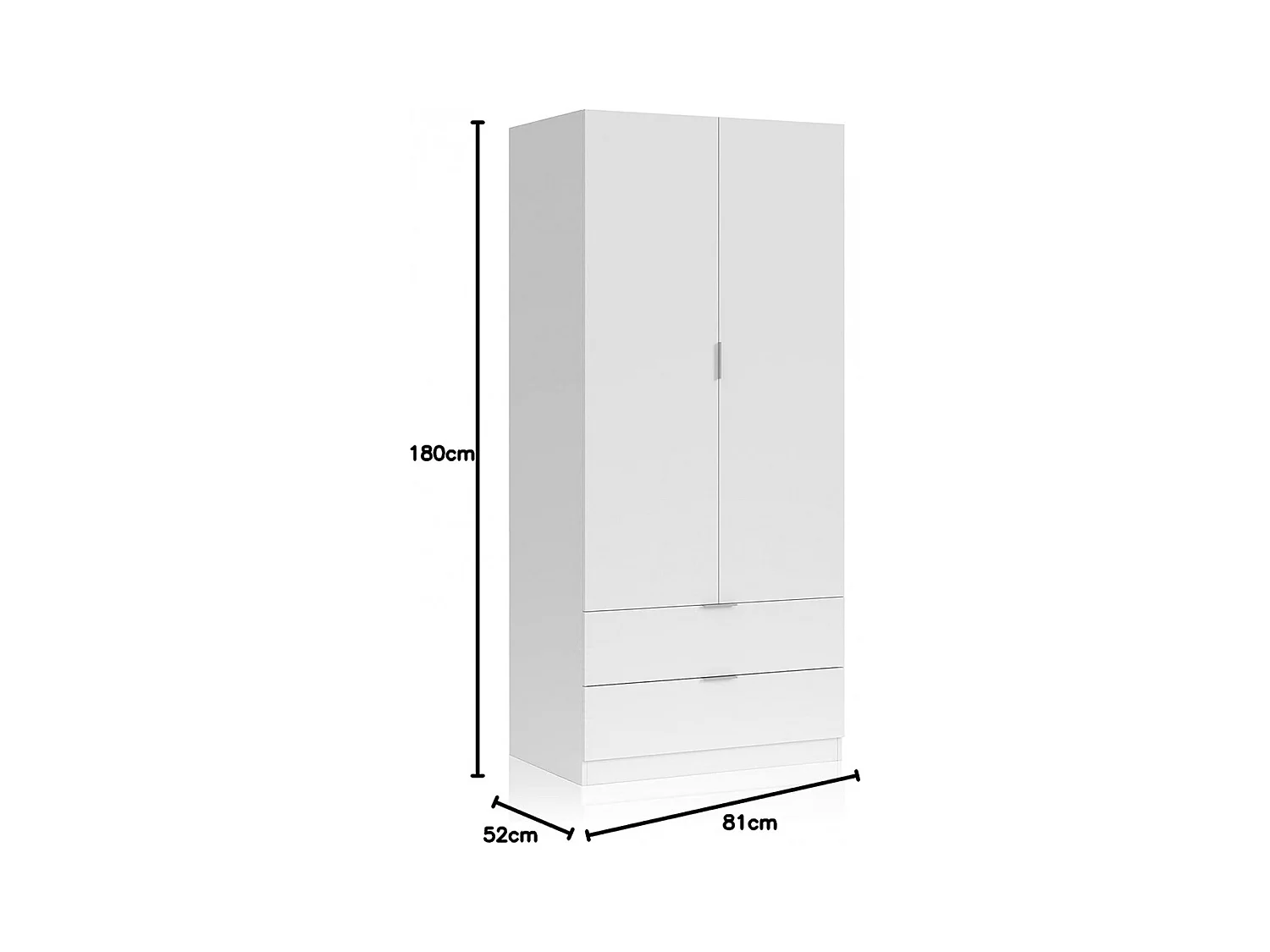 Armoire avec 2 tiroirs et 2 portes coloris Blanc en mélamine - Dim: 180 x 81 x 52 cm.