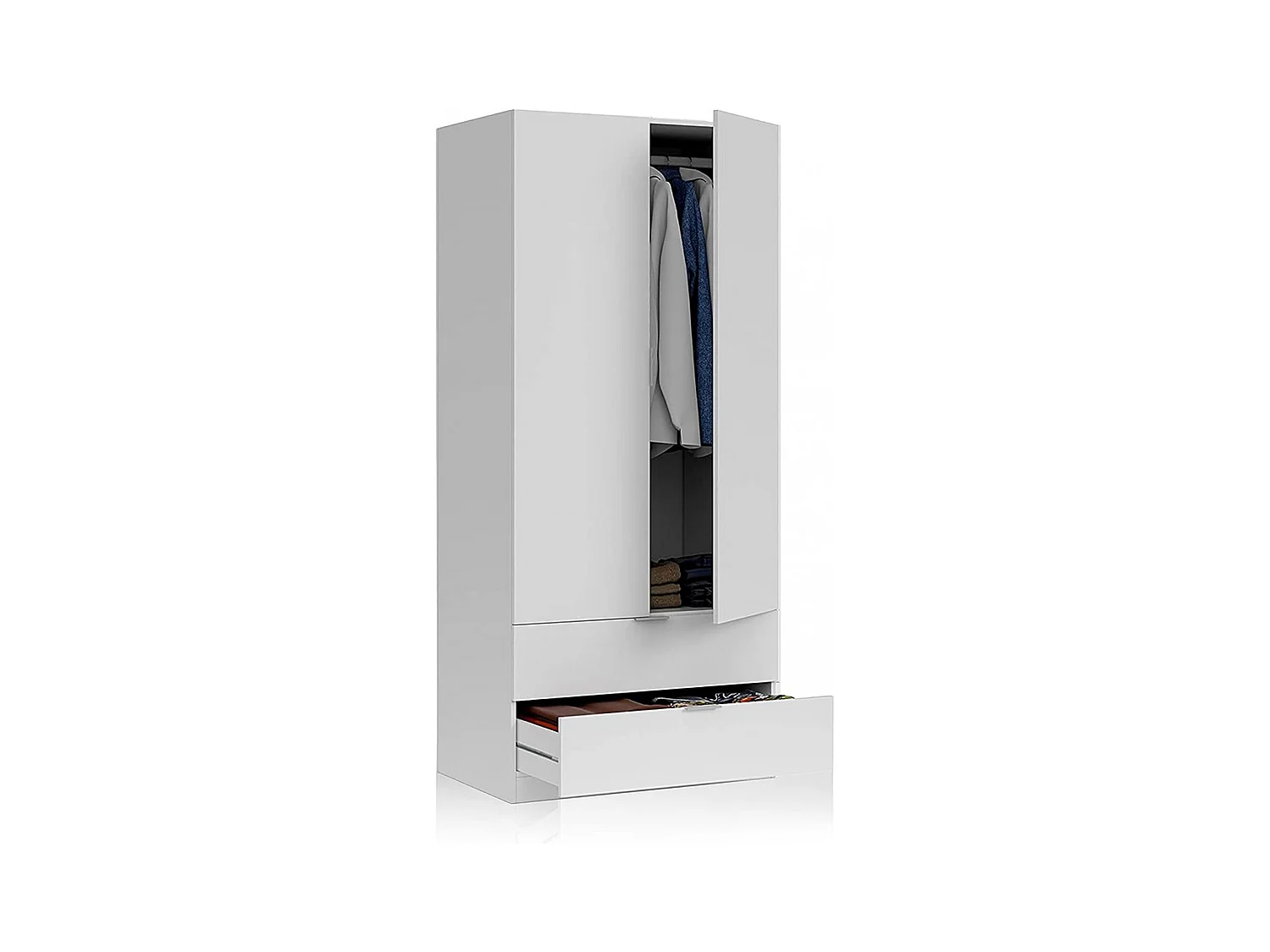 Armoire avec 2 tiroirs et 2 portes coloris Blanc en mélamine - Dim: 180 x 81 x 52 cm.