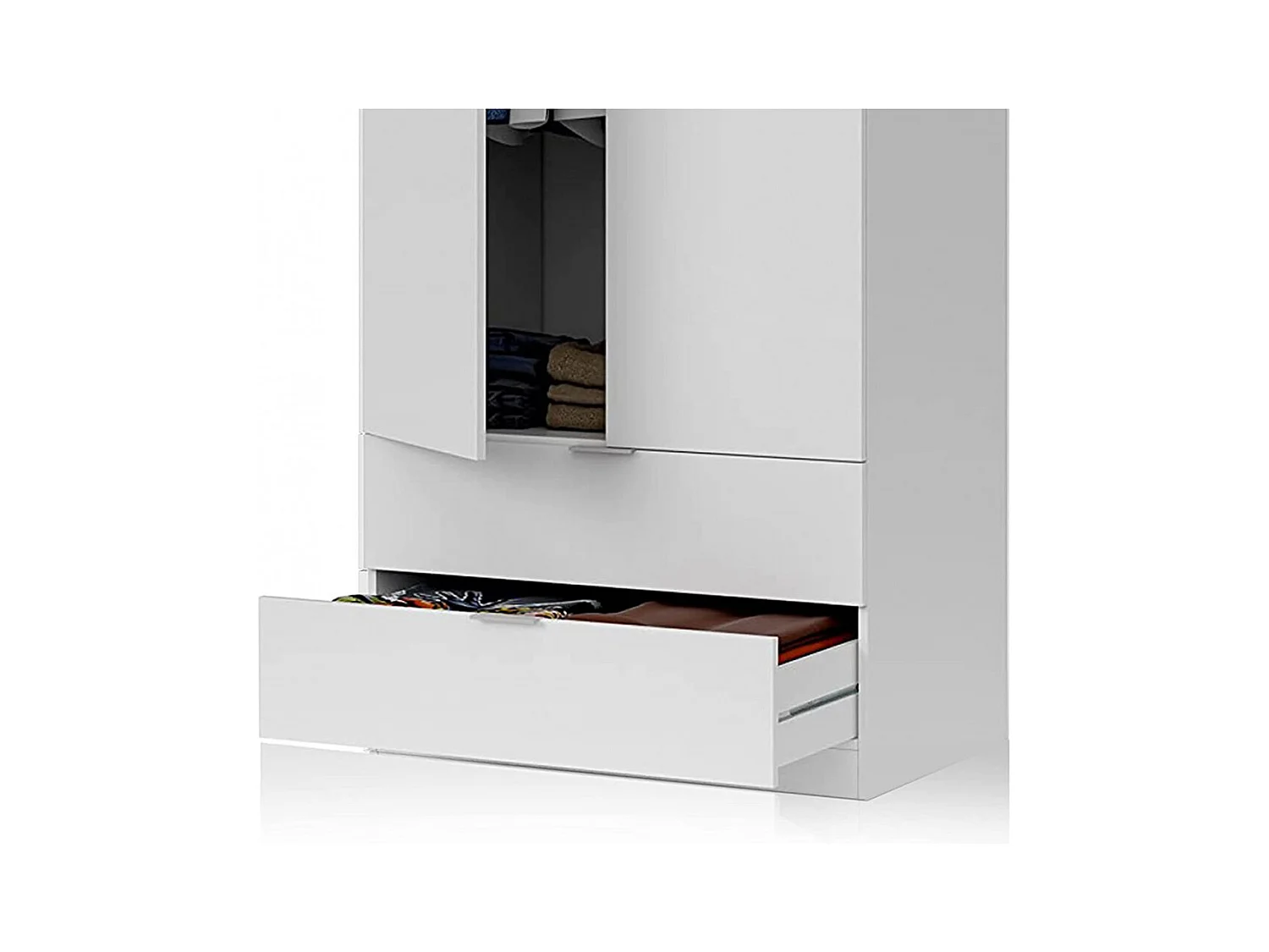 Armoire avec 2 tiroirs et 2 portes coloris Blanc en mélamine - Dim: 180 x 81 x 52 cm.