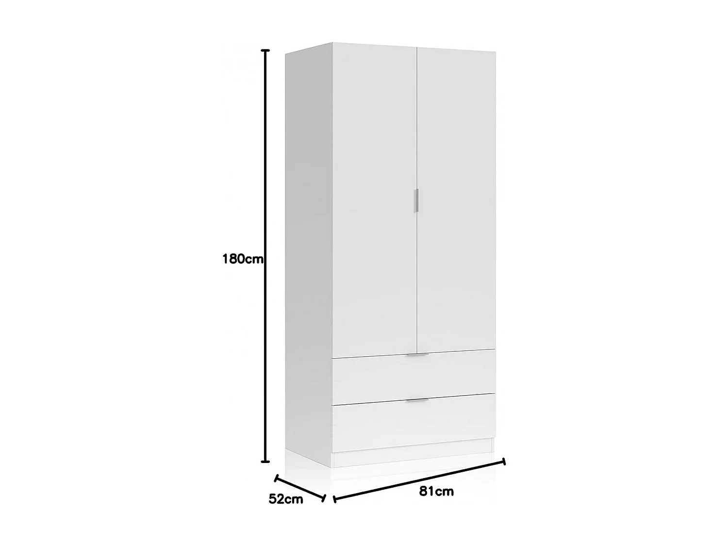 Armoire avec 2 tiroirs et 2 portes coloris Blanc en mélamine - Dim: 180 x 81 x 52 cm.