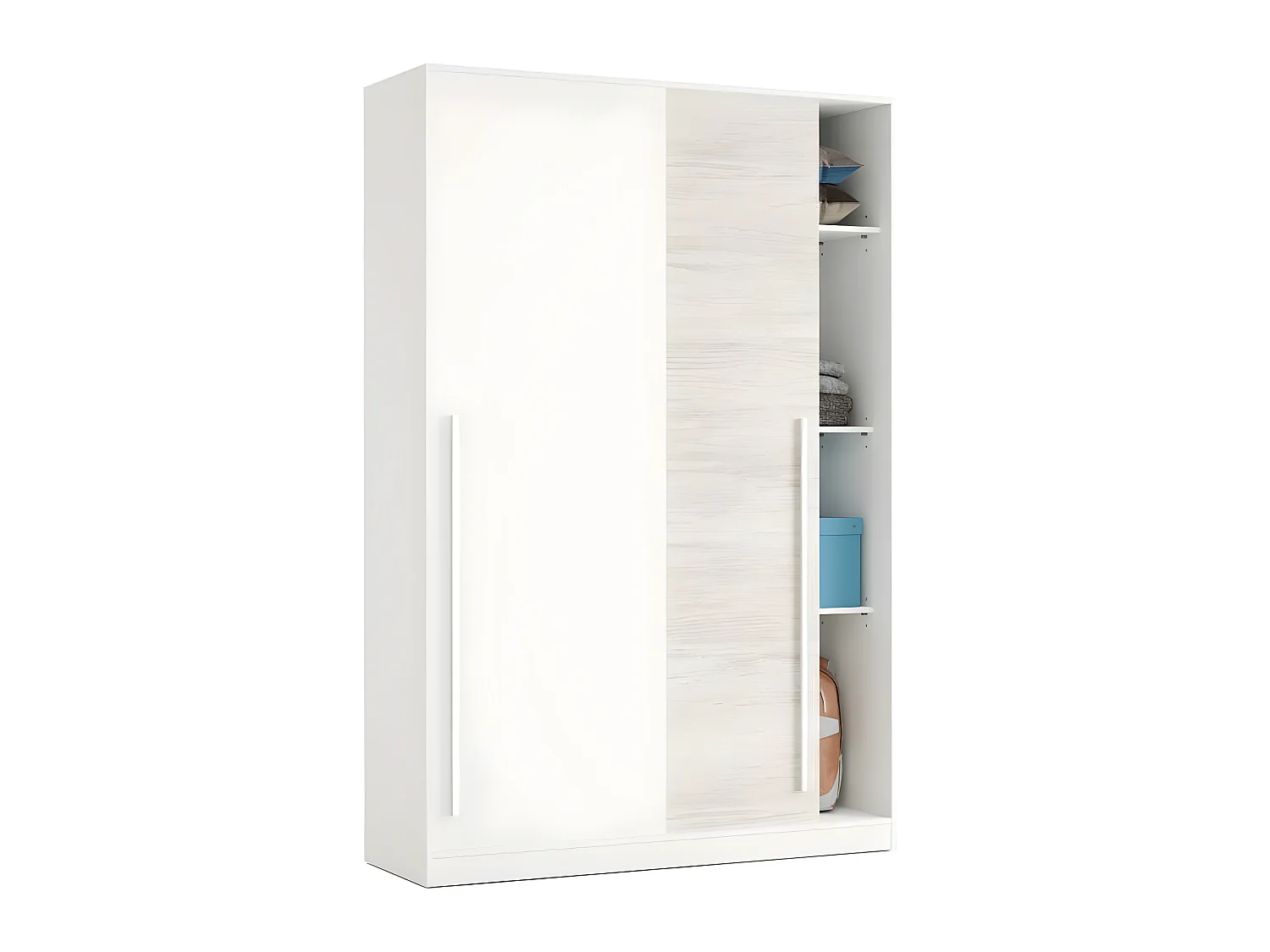 Armoire avec 2 portes coulissantes coloris blanc artic / blanc poli - Hauteur 200 x Longueur 120 x Profondeur 50 cm