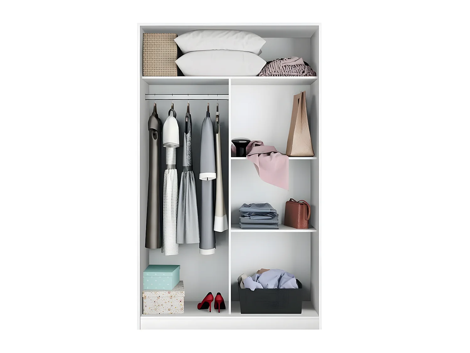 Armoire avec 2 portes coulissantes coloris blanc artic / blanc poli - Hauteur 200 x Longueur 120 x Profondeur 50 cm