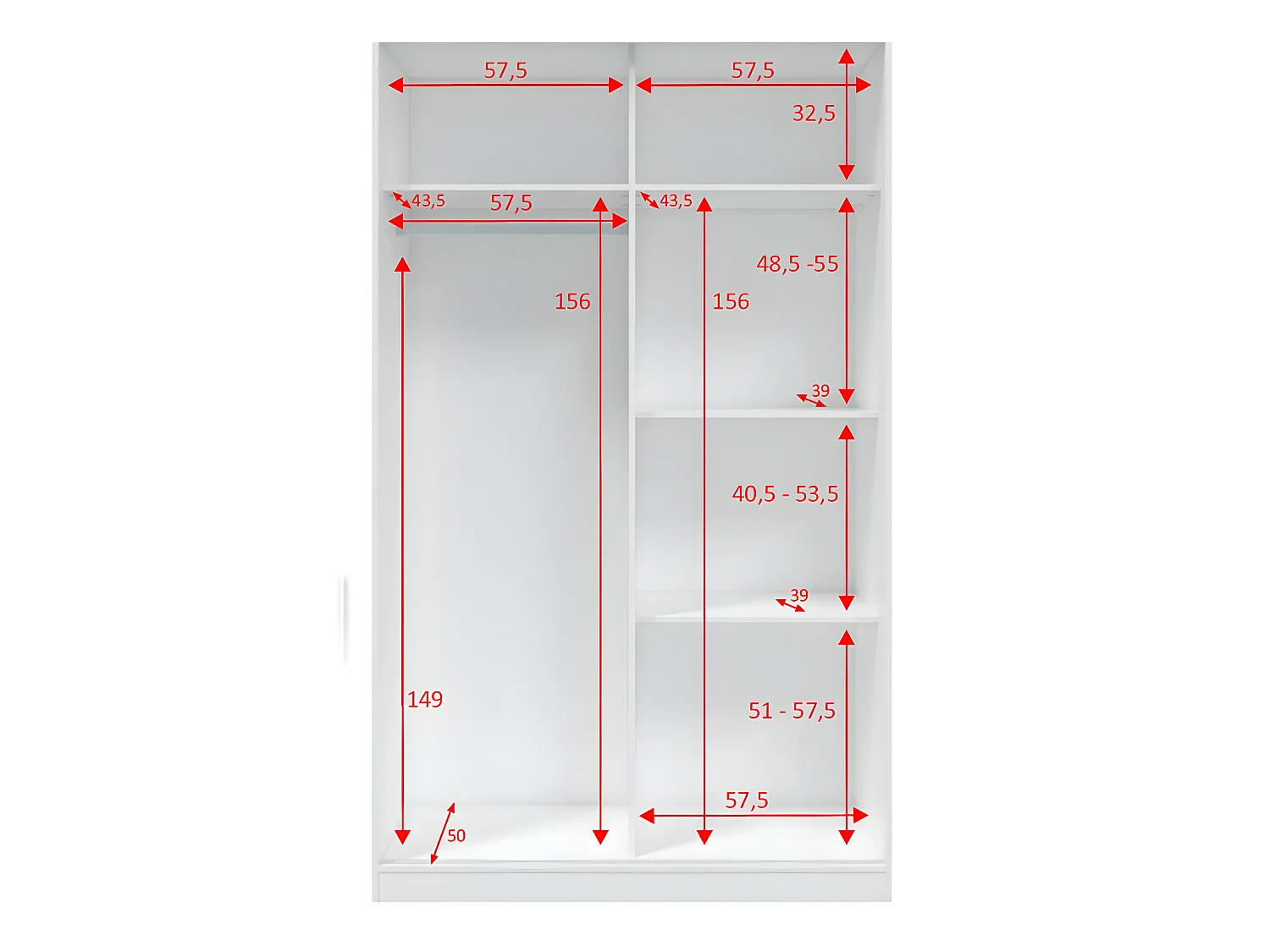 Armoire avec 2 portes coulissantes coloris blanc artic / blanc poli - Hauteur 200 x Longueur 120 x Profondeur 50 cm