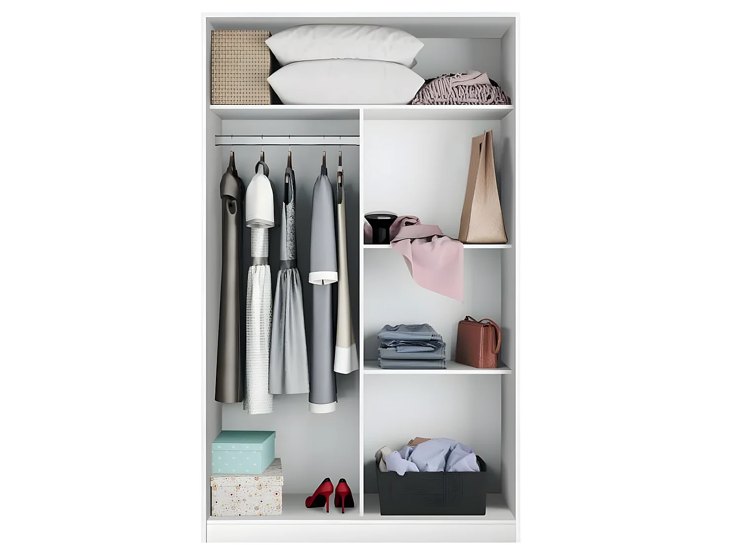 Armoire avec 2 portes coulissantes coloris blanc artic / blanc poli - Hauteur 200 x Longueur 120 x Profondeur 50 cm