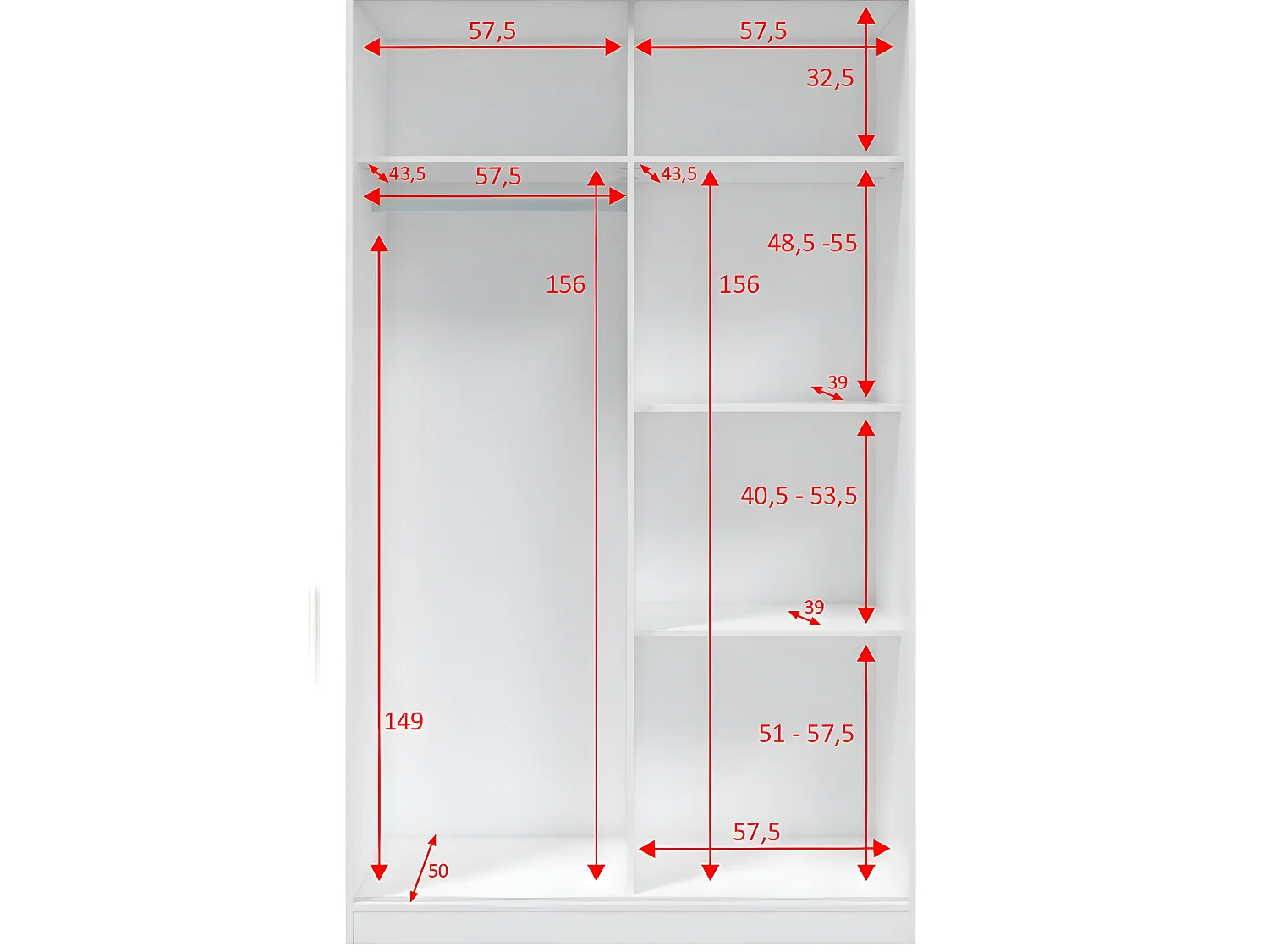 Armoire avec 2 portes coulissantes coloris blanc artic / blanc poli - Hauteur 200 x Longueur 120 x Profondeur 50 cm