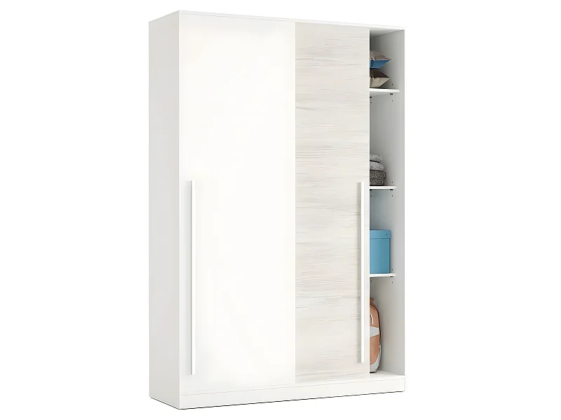 Armoire avec 2 portes coulissantes coloris blanc artic / blanc poli - Hauteur 200 x Longueur 120 x Profondeur 50 cm