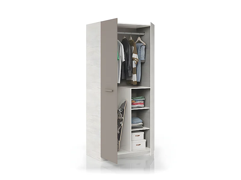 Armoire avec 2 portes coloris Blanc Artik / basalte en mélamine - Dim : 200 x 90 x 52 cm