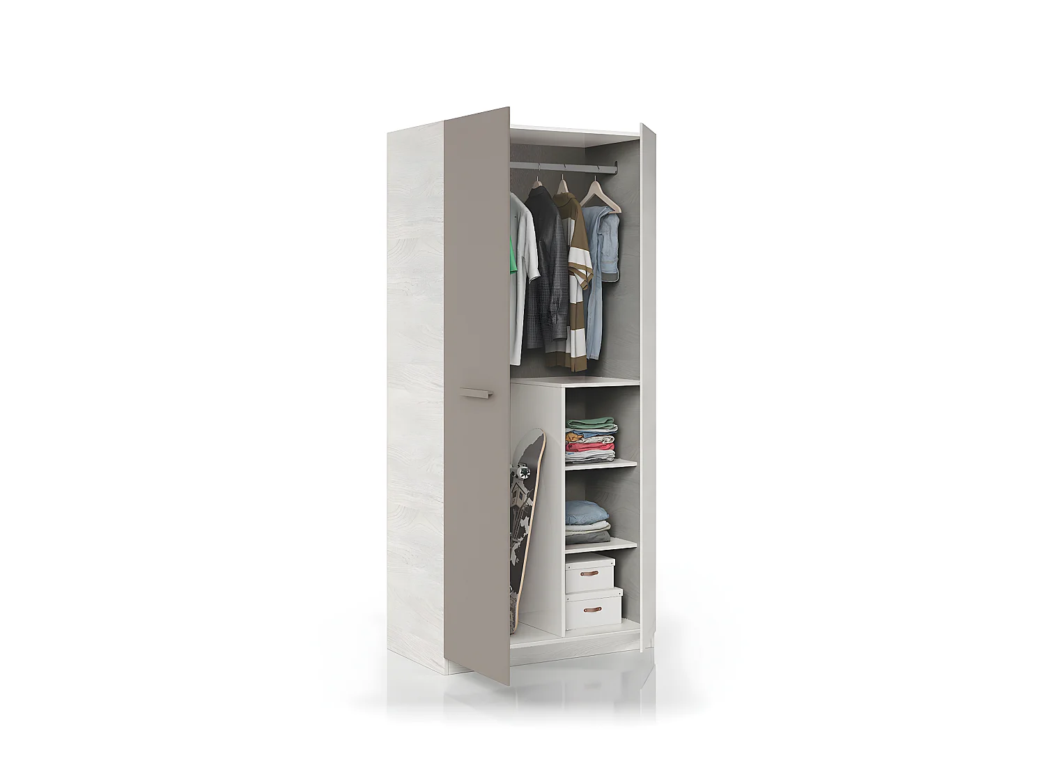 Armoire avec 2 portes coloris Blanc Artik / basalte en mélamine - Dim : 200 x 90 x 52 cm