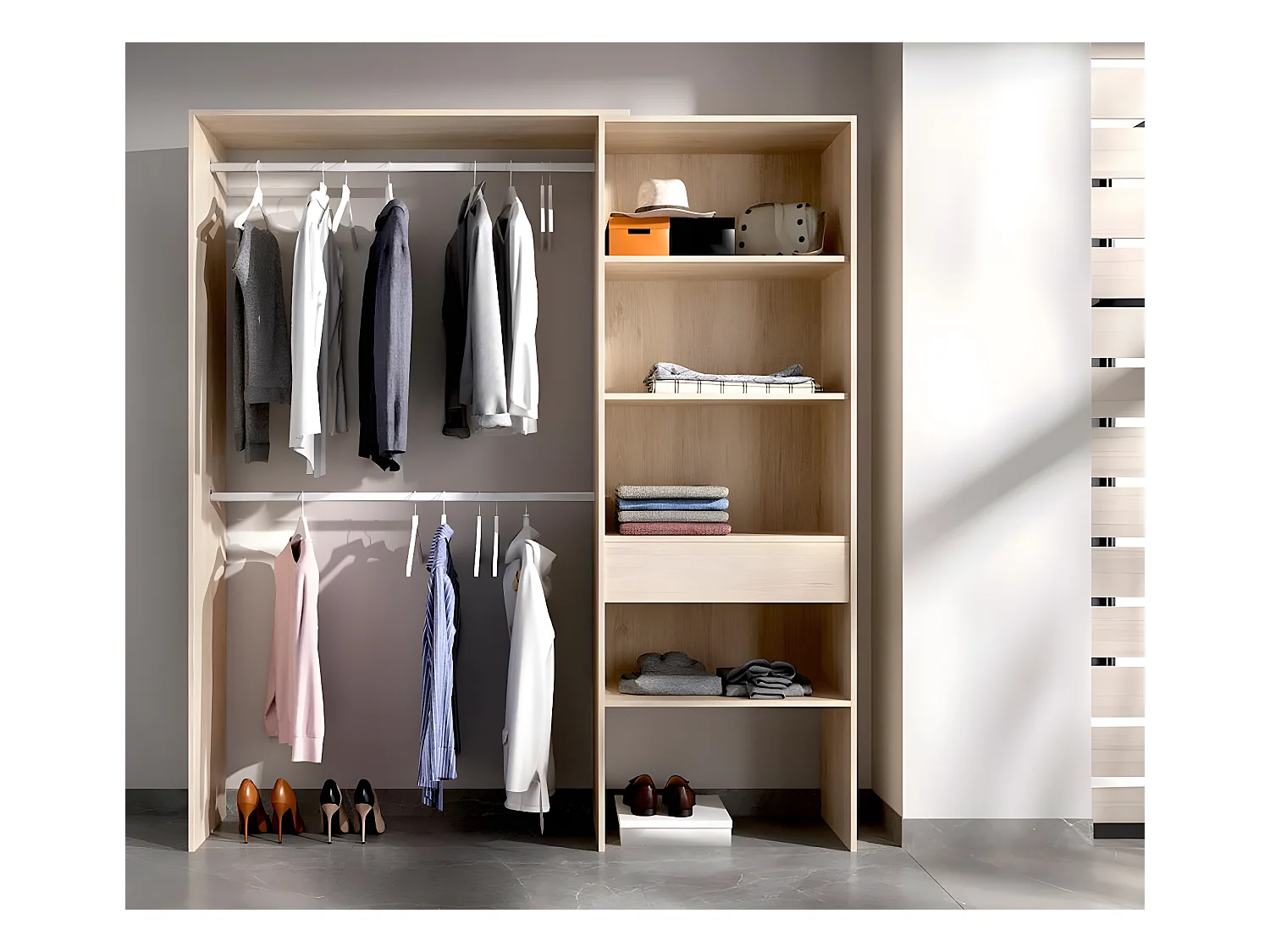 Armoire placard extensible coloris naturel - Longueur 110-160 x Hauteur 187 x Profondeur 40 cm