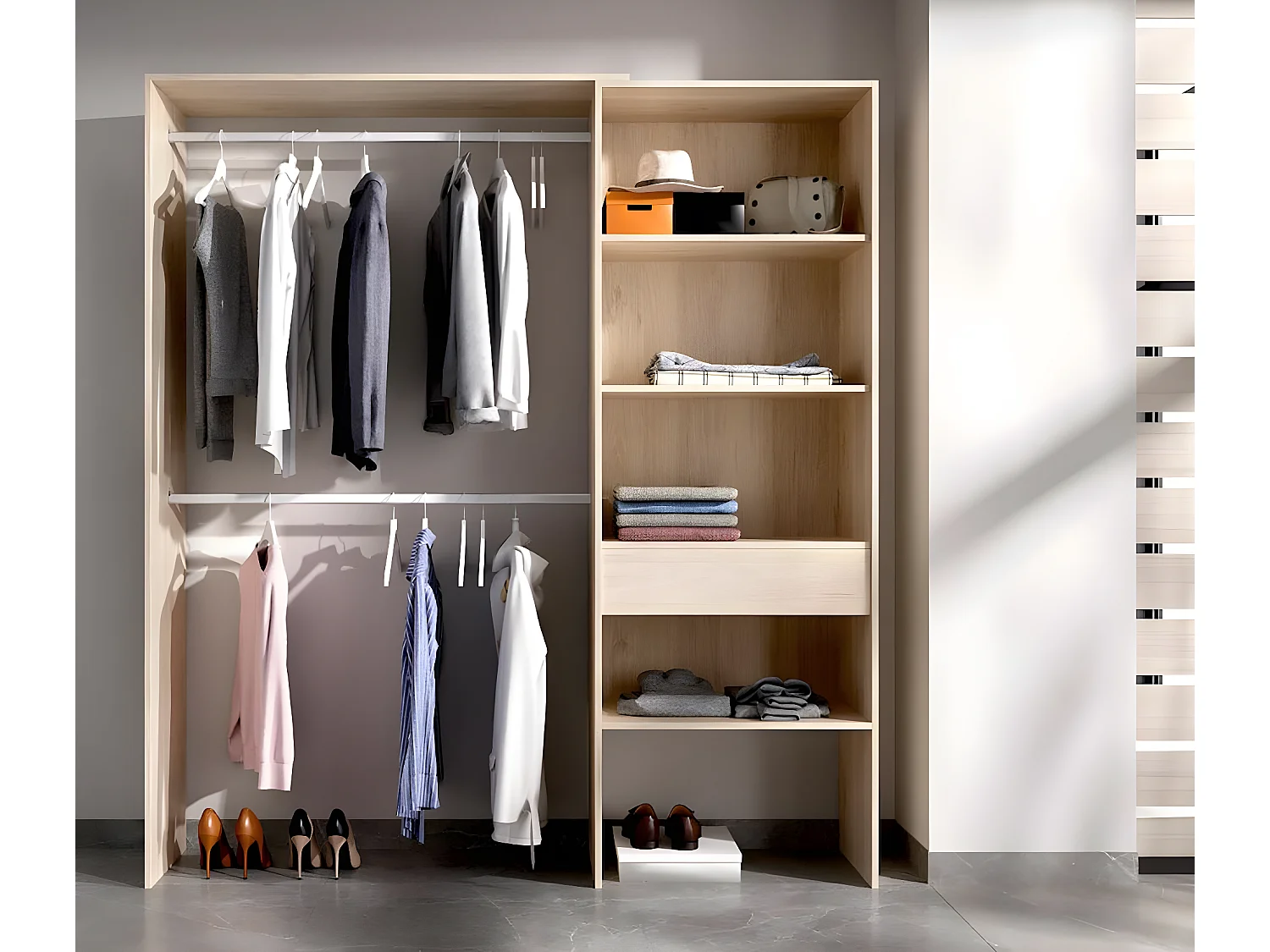 Armoire placard extensible coloris naturel - Longueur 110-160 x Hauteur 187 x Profondeur 40 cm