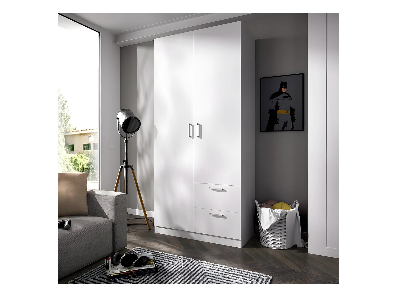 Armoire placard meuble de rangement coloris blanc - Longueur 100 x Profondeur 52 x Hauteur 215 cm