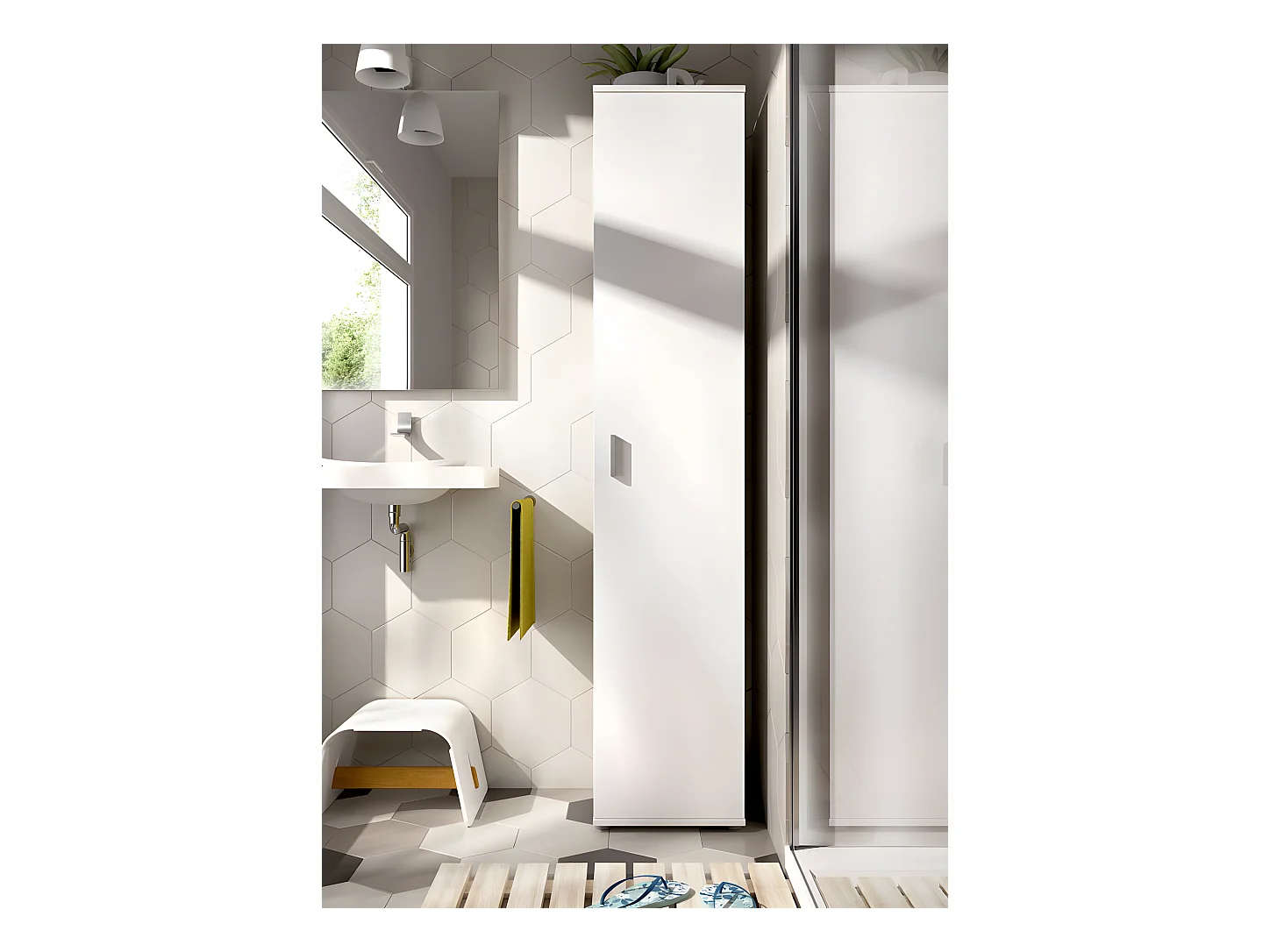 Armoire meuble de rangement coloris blanc - Longueur 39 x Profondeur 35 x Hauteur 190 cm