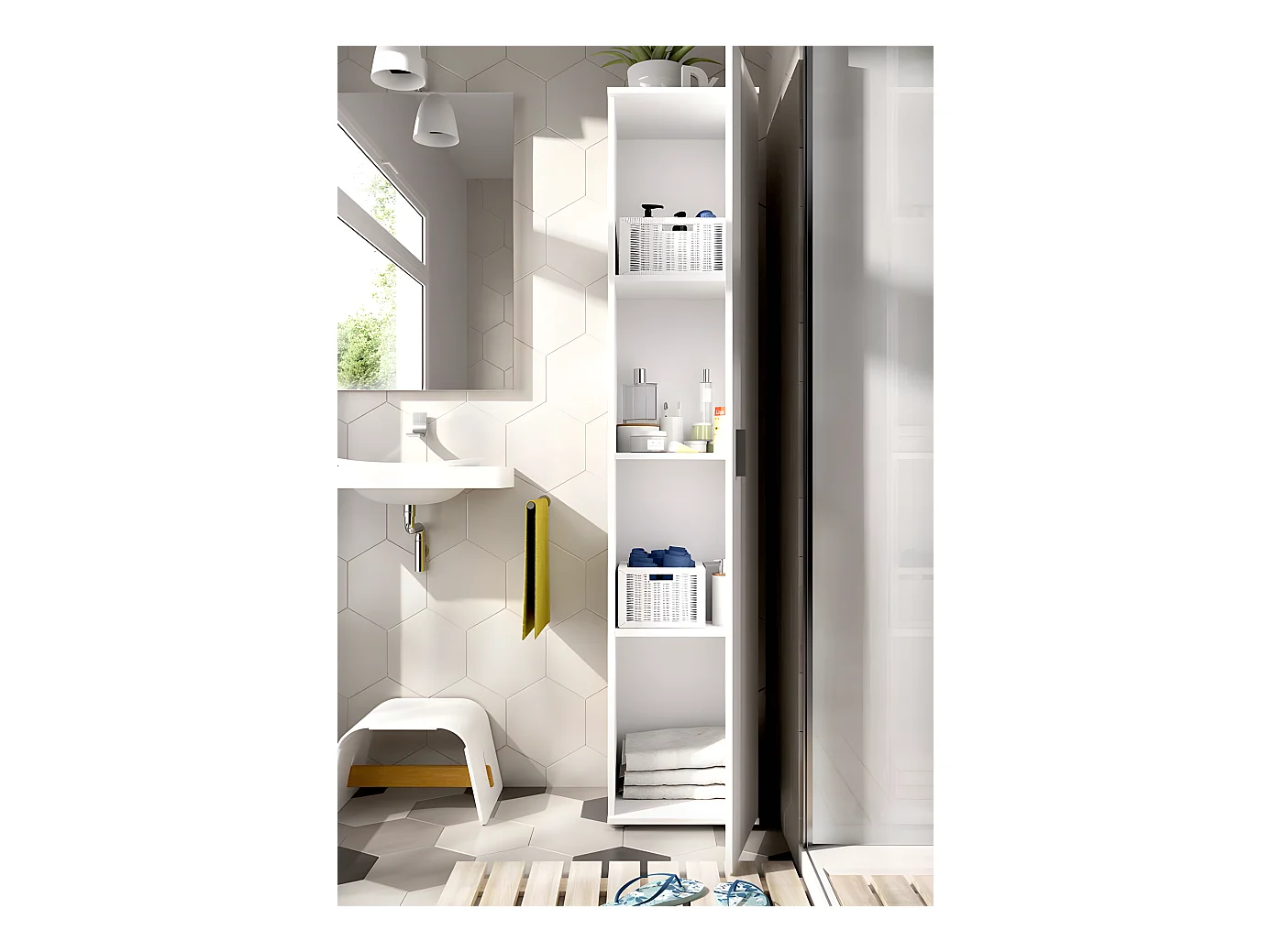 Armoire meuble de rangement coloris blanc - Longueur 39 x Profondeur 35 x Hauteur 190 cm